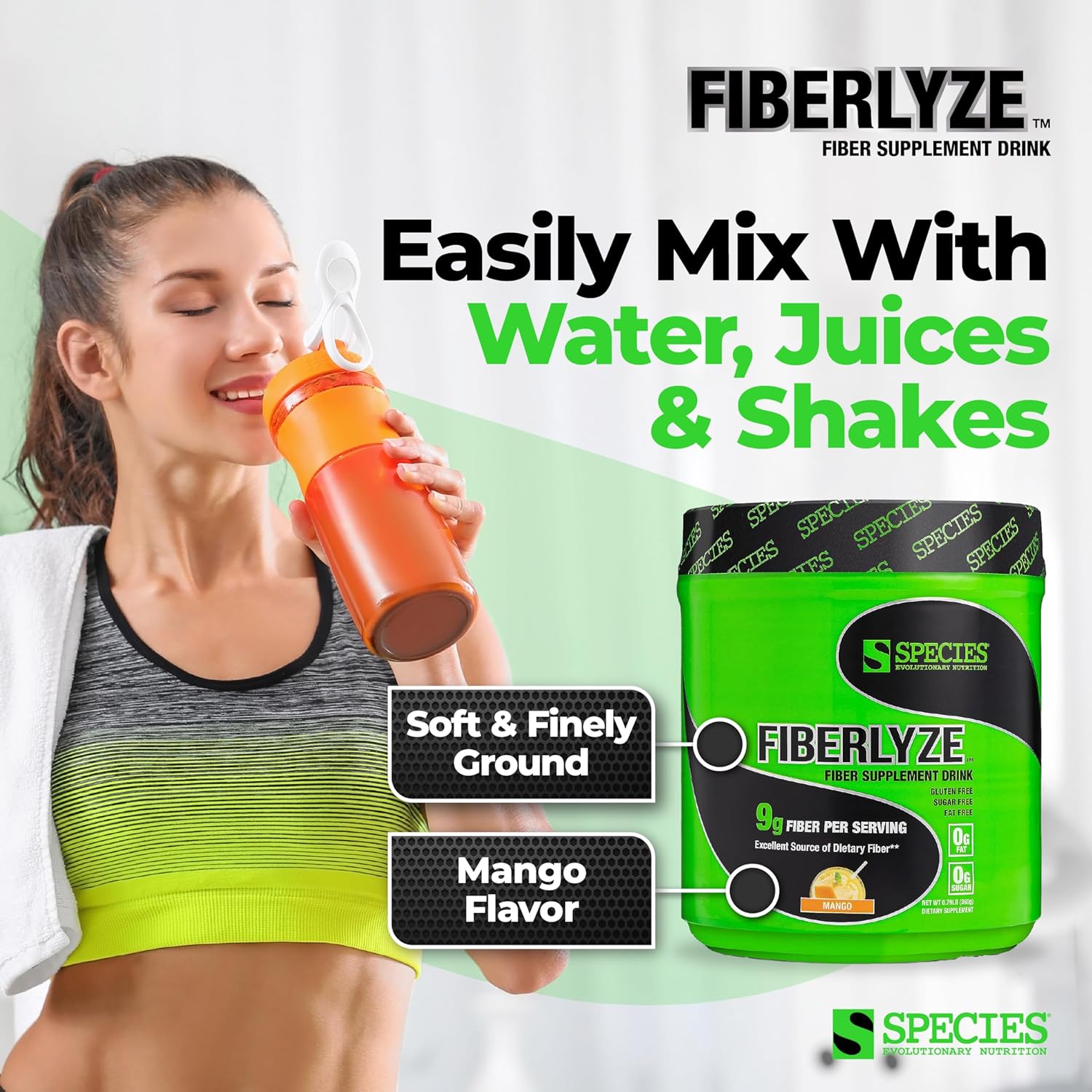 Species Nutrition Suplemento de fibra Fiberlyze, polvo de fibra soluble e insoluble a base de psyllium para colon saludable, funciones digestivas