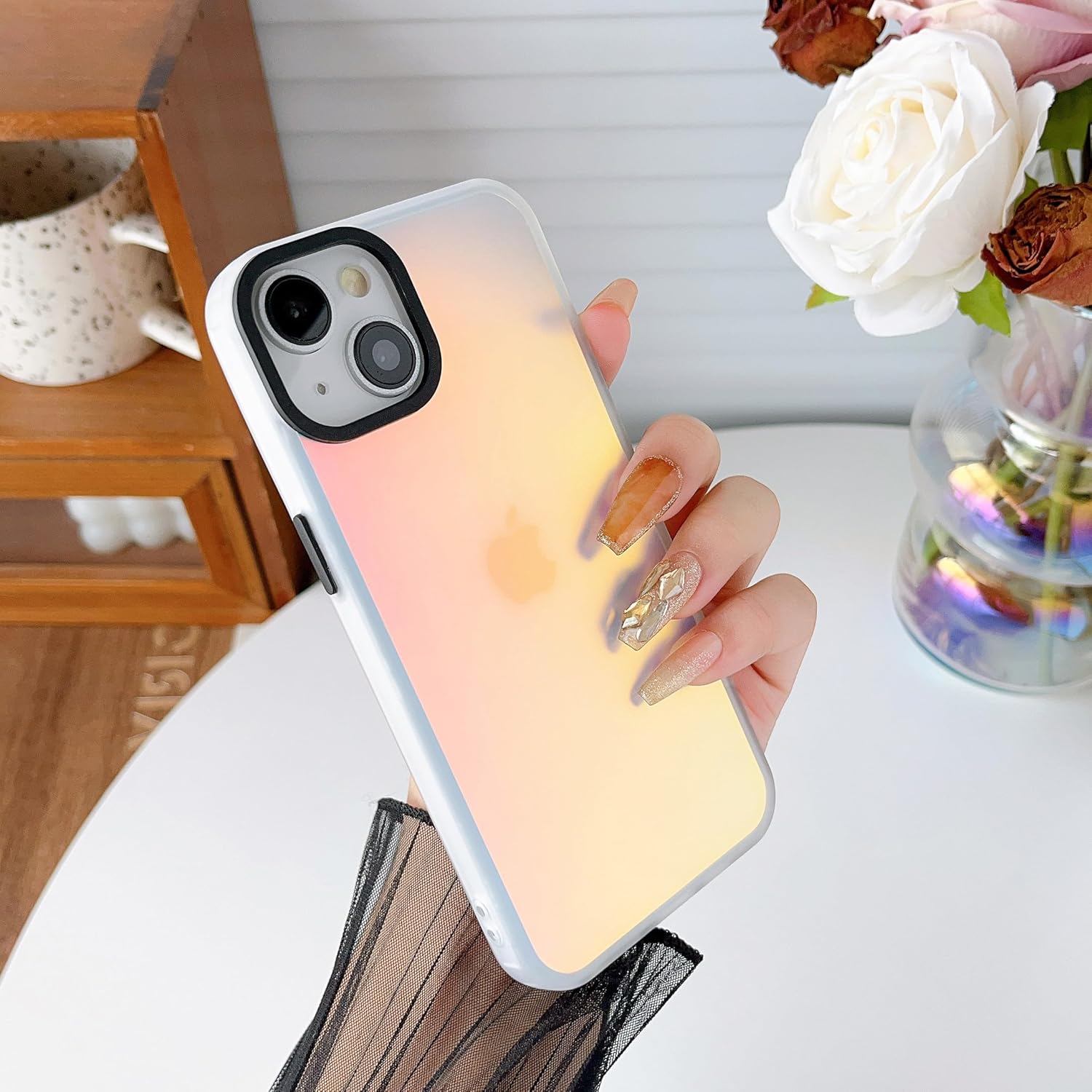 FABSPARK Funda para iPhone 1212 Pro, funda mate translúcida iridiscente fluorescente degradado, parte trasera de policarbonato duro con borde de