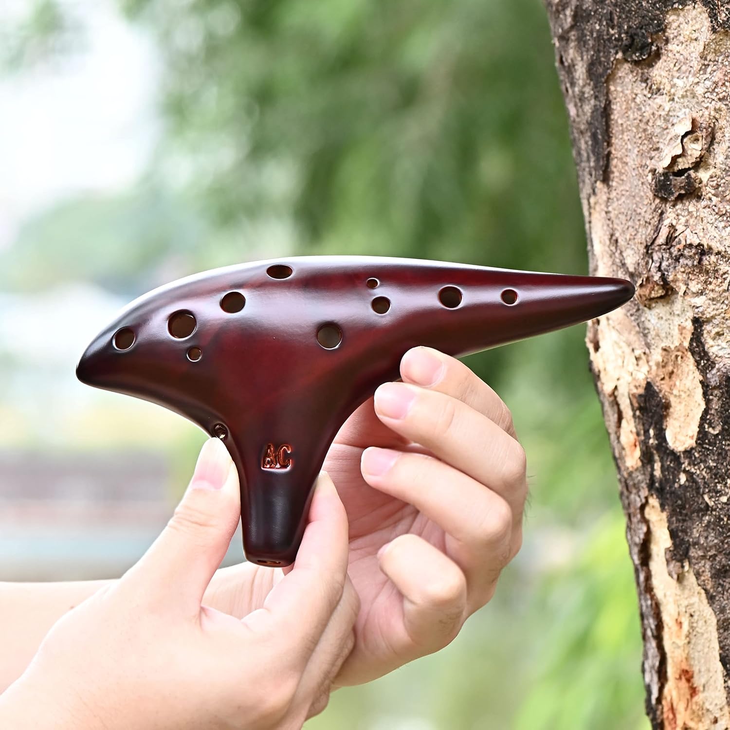 Ocarina Piccolo de cerámica ahumada de 12 hoyos Alto C, instrumento musical, regalo para adultos con bolsa de correa para el cuello