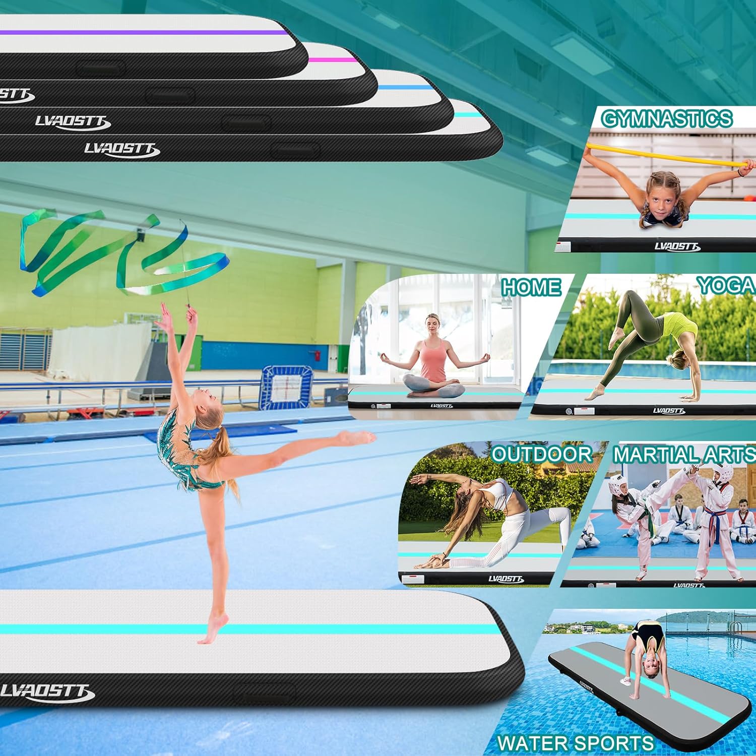 Colchoneta de gimnasia de 131620 pies, tapete de entrenamiento inflable de 48 pulgadas de grosor para gimnasia con bomba de aire eléctrica para uso