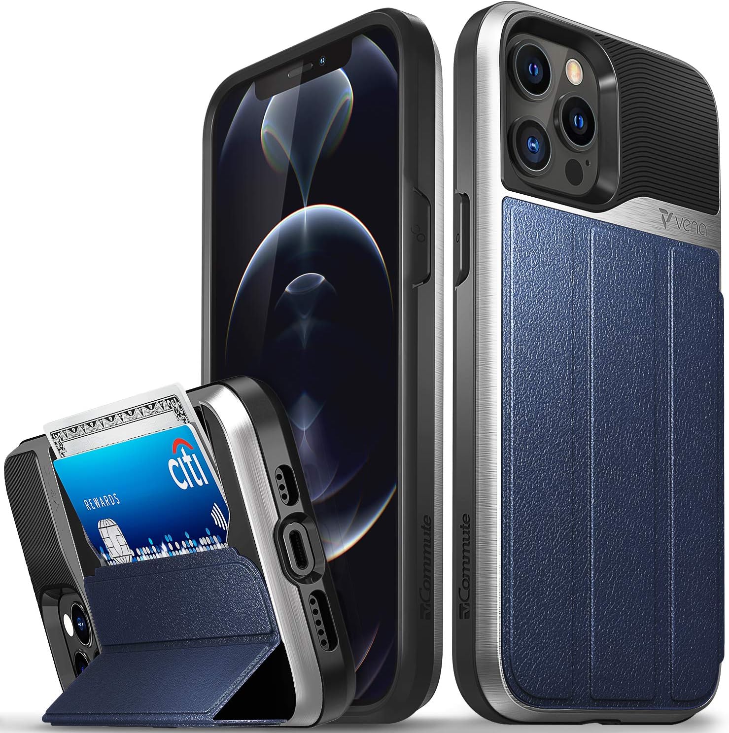 VENA vCommute – Funda tipo cartera compatible con Apple iPhone 12 Pro Max (6.7 pulgadas) (protección contra caídas de grado militar), funda de cuero
