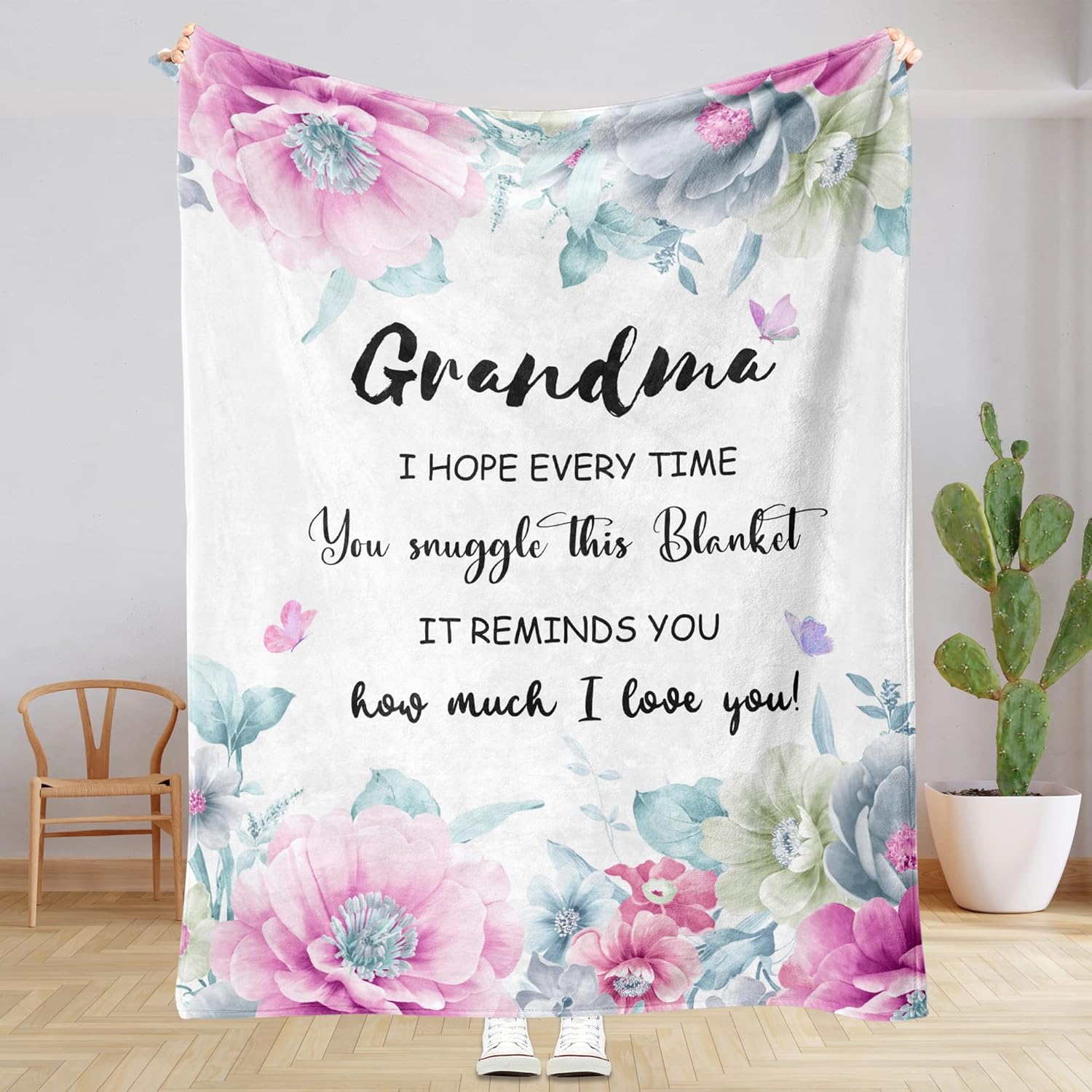 Manta de regalo para abuela, regalos de abuela de nietos, regalos para Gigi, regalo de cumpleaños de Grammy, manta de texto “I Love You”, regalo de