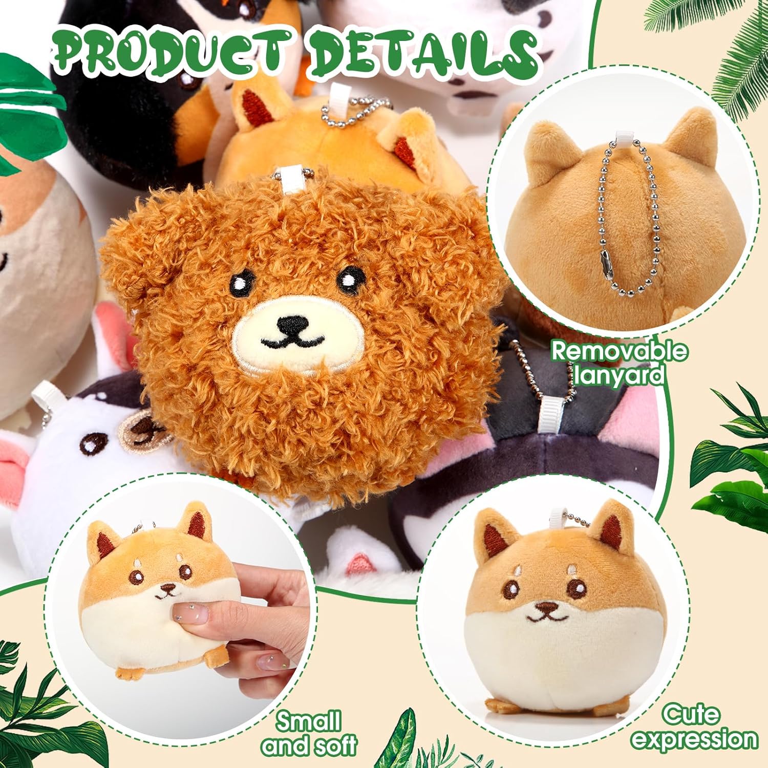 Libima 9 mini llaveros de peluche de 3.15 pulgadas, adornos pequeños de felpa a granel para niños, regalos de fiesta de cumpleaños, regalos de árbol