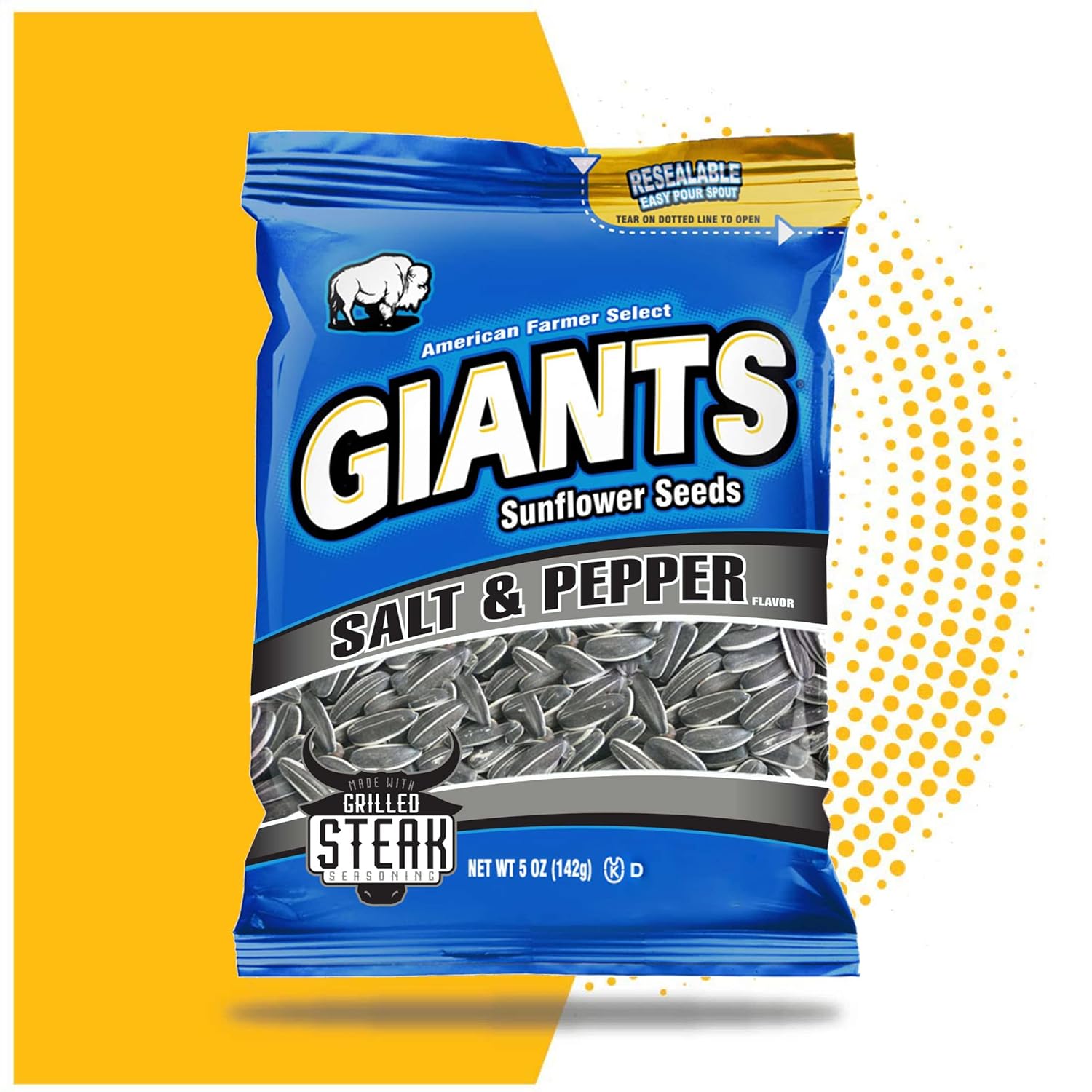 Giants – Semillas de girasol de sal y pimienta, bolsa resellable de 5 onzas (paquete de 3) con clip para bolsa By The Cup