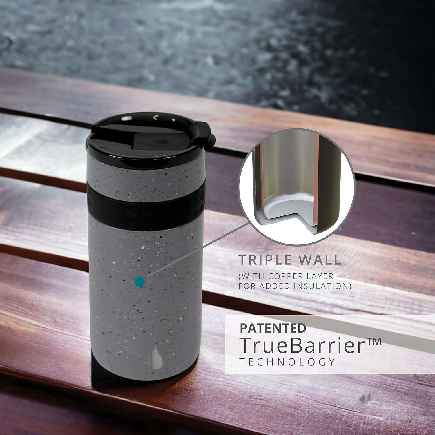 Elemental Duo-Sip – Vaso aislado 2 en 1 con tapa 100% a prueba de fugas y tapa delgada de 12 onzas, vaso de acero inoxidable de triple pared para