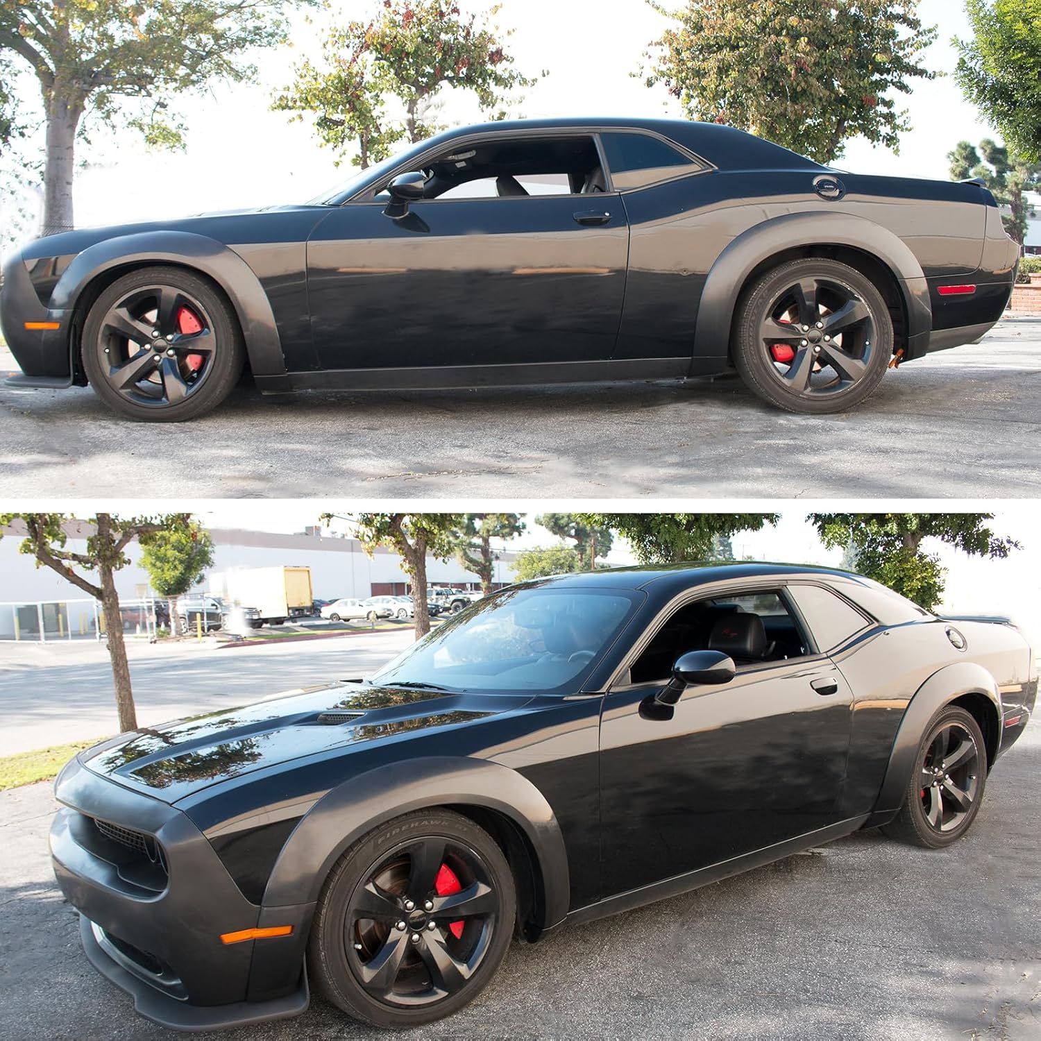 Defensas de guardabarros estilo demonio compatibles con modelos Dodge Challenger Hellcat 2015-2023, polipropileno negro sin pintar por IKON
