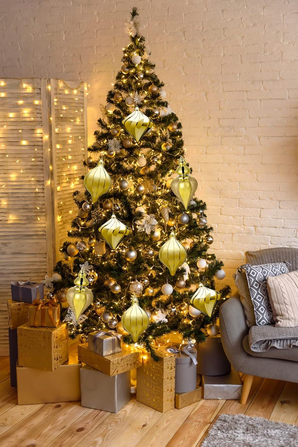 2 adornos de bolas de Navidad grandes de 9 pulgadas, adornos inastillables para decoración de árbol de Navidad, adornos dorados de Navidad, esferas