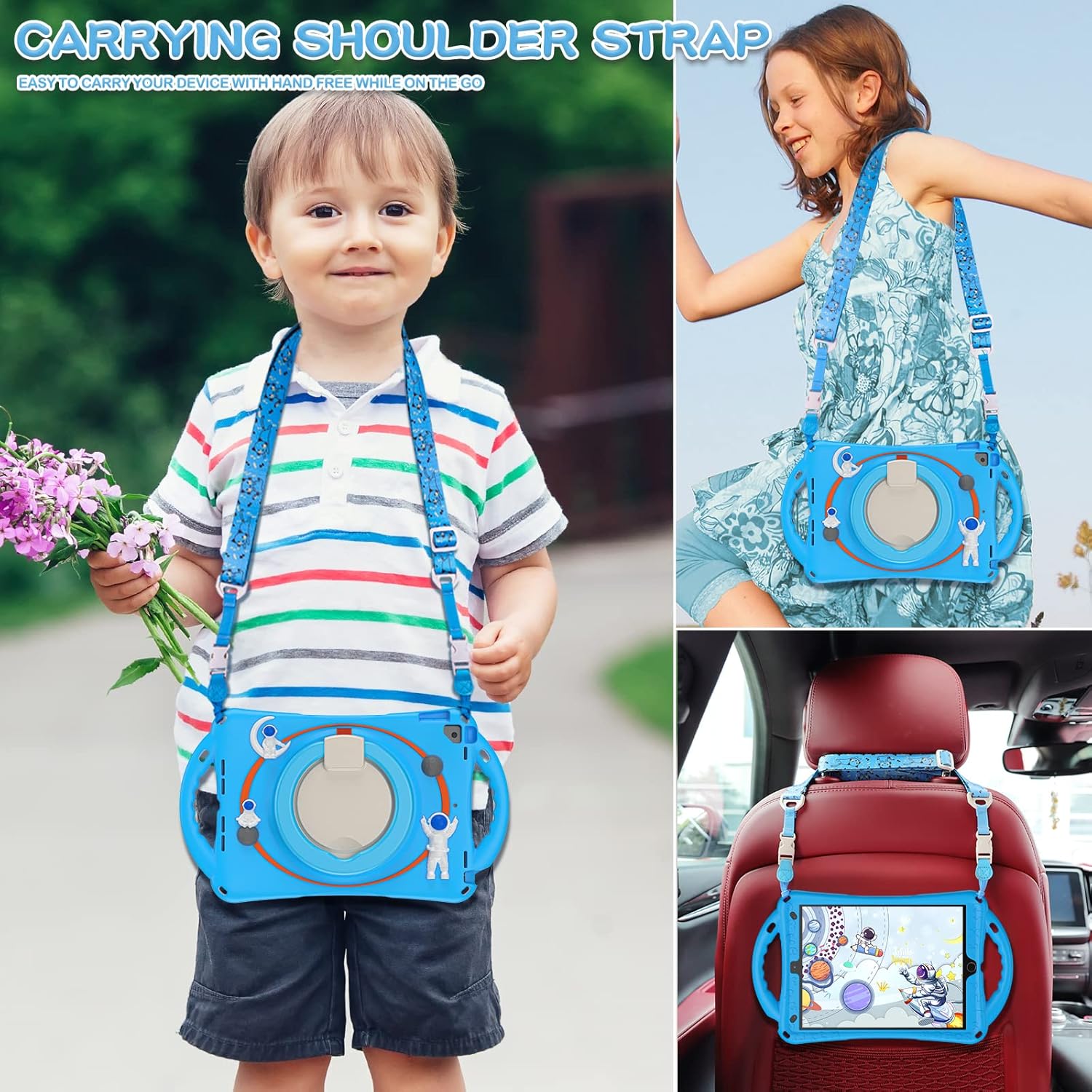 BATYUE Funda infantil para iPad de 9, 8, 7 generación de 10.2 pulgadas 2021 2020 2019, con soporte giratorio, soporte para lápices, correa de