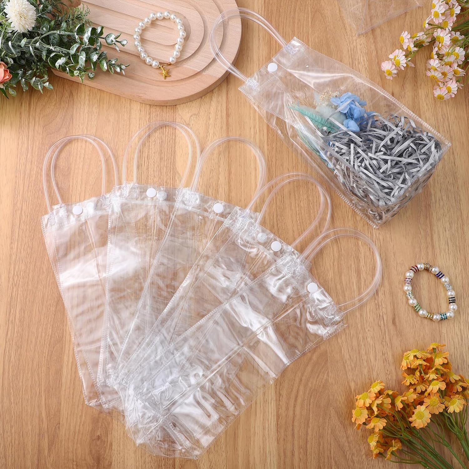 STOBAZA 15 bolsas de regalo, bolsas de regalo de plástico transparente a granel con asa, pequeñas bolsas transparentes para envolver regalo, bolsas