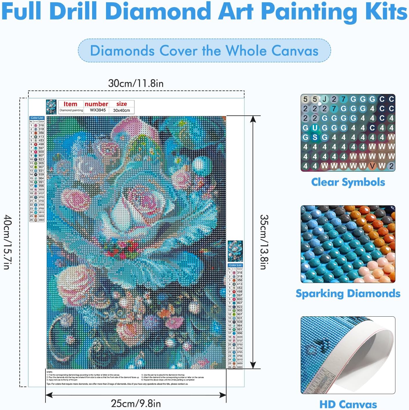 MOGTAA Kits de pintura de diamantes de flores para adultos, kits de arte de diamantes de perlas de taladro completo para niños principiantes, kit de
