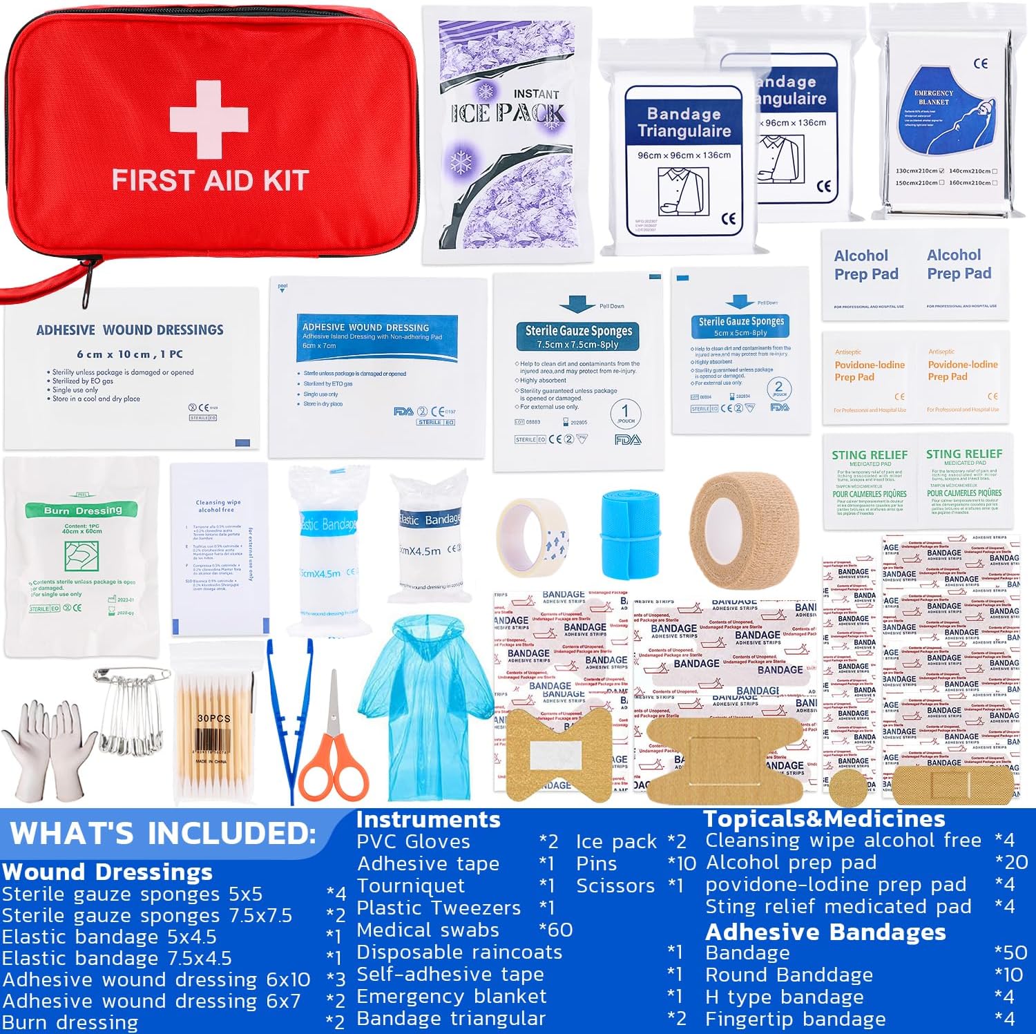 VITUU Kit de primeros auxilios de emergencia, impermeable, kit de primeros auxilios de viaje para el hogar, camping, senderismo, deportes, oficina,