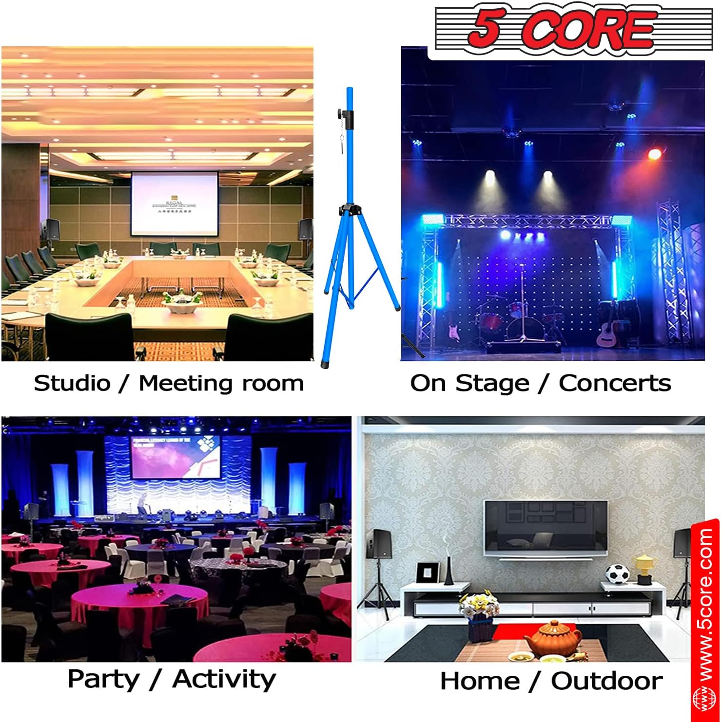 5 Core Soportes para altavoces, color azul cielo, resistente, altura ajustable, de 40 a 72 pulgadas, trípode PA para altavoces grandes, soporte de