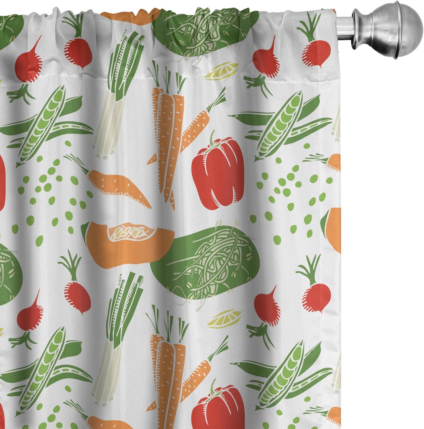 Ambesonne Cortinas vegetales, diseño de dibujos animados, patrón de alimentos con zanahoria, pimienta, soja, calabaza, rebanada y guisante,