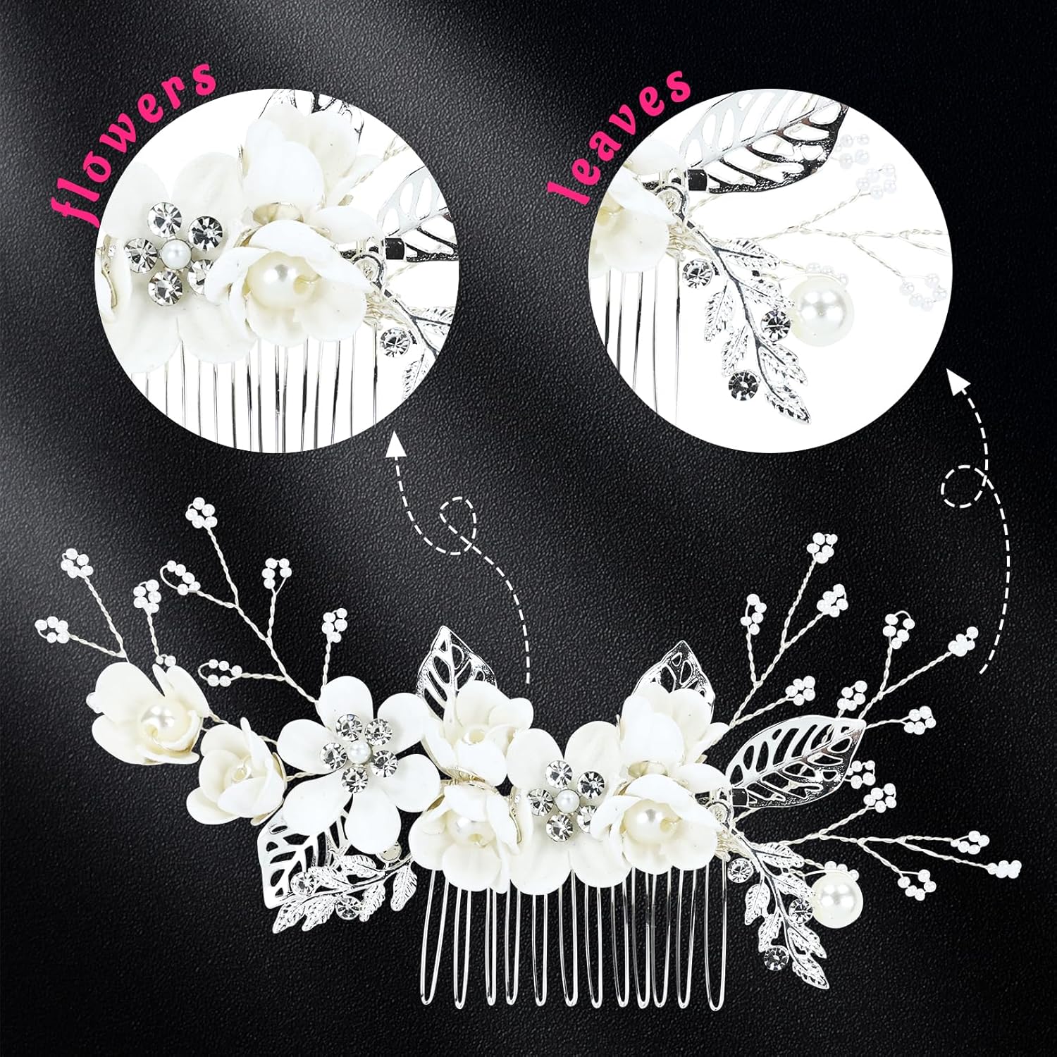 Cinaci 18 piezas de peines laterales de flores blancas con diamantes de imitación y perlas para novias, damas de honor, mujeres y niñas