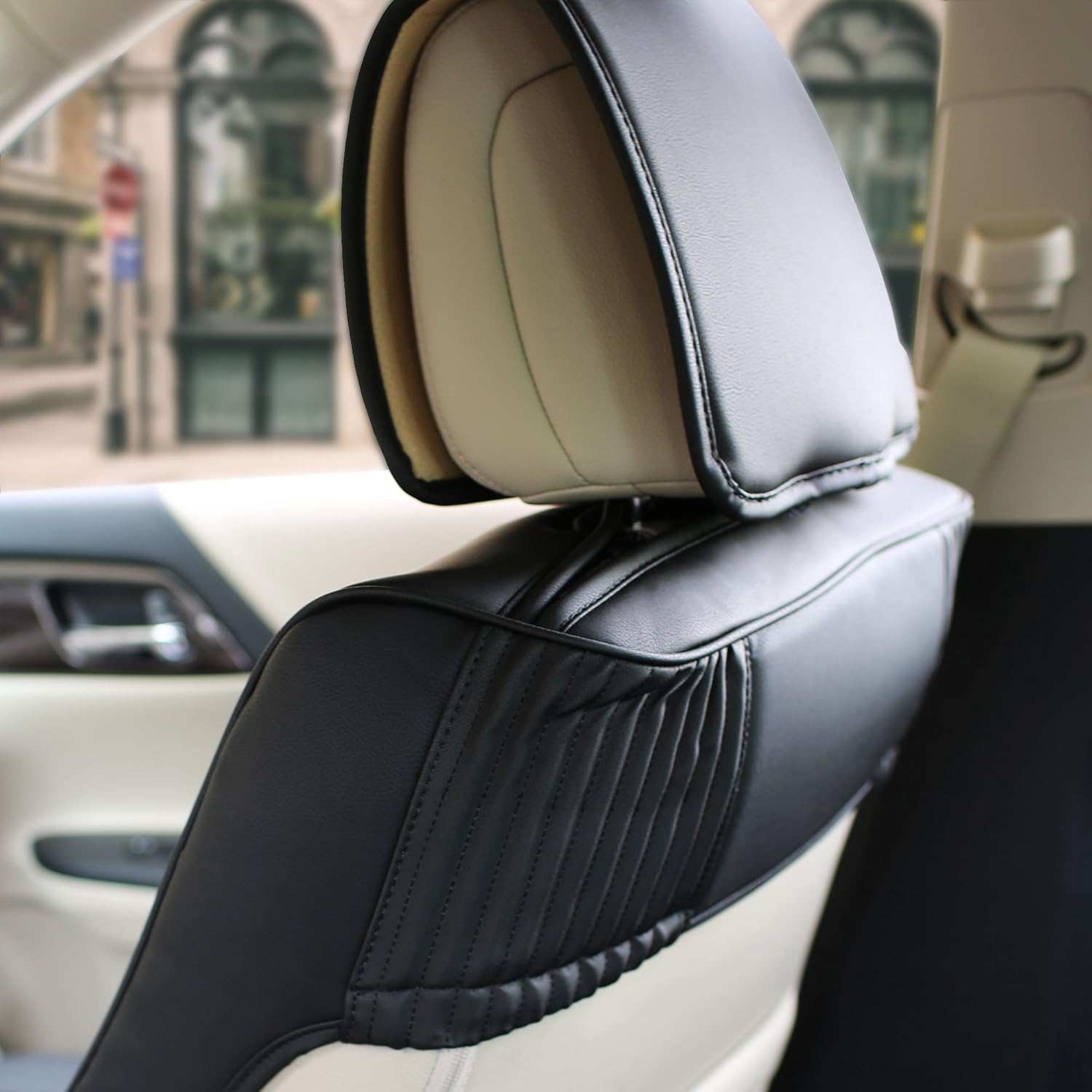 FH Group Juego completo de fundas de asiento para automóvil, camiones, SUV, (marrón) de cuero sintético de lujo, cojín impermeable para asiento de