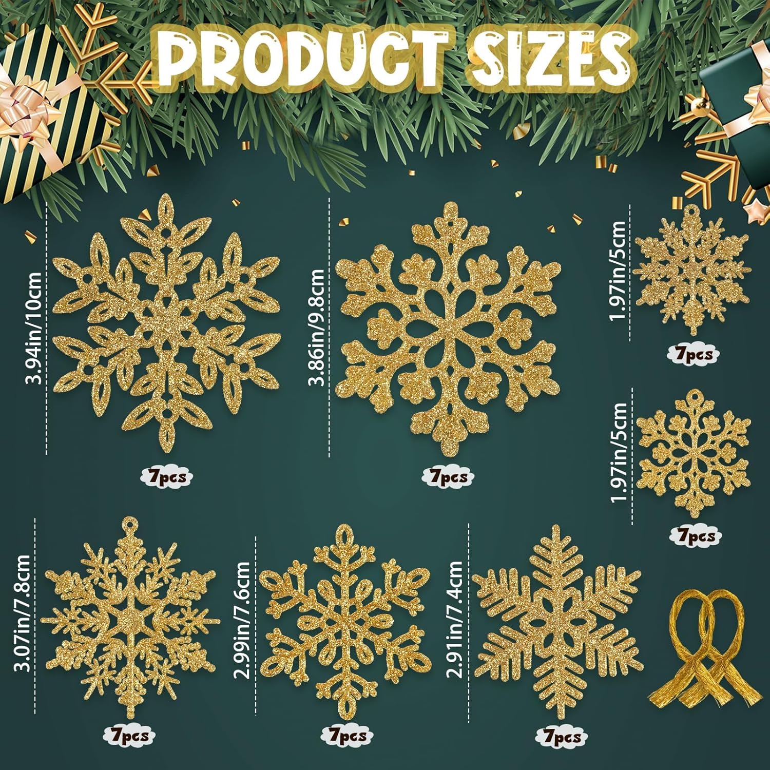 49 piezas de decoraciones de fiesta de Navidad adornos de copo de nieve  copos de nieve con purpurina dorada DIY adornos colgantes para árbol de