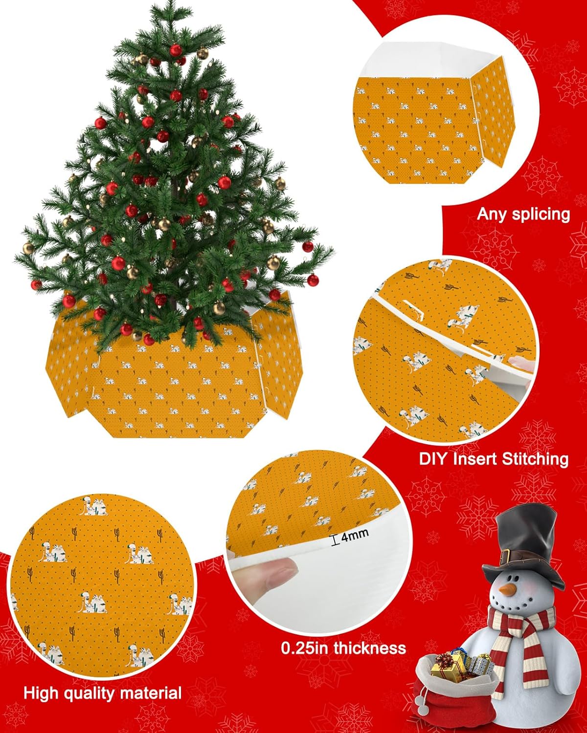 Christmas Tree Collar 4PCS-14.5″x 10″, Christmas Tree Ring Camel and Cactus on Polka Dot Background Christmas Tree Stands Skirts Base Covers for