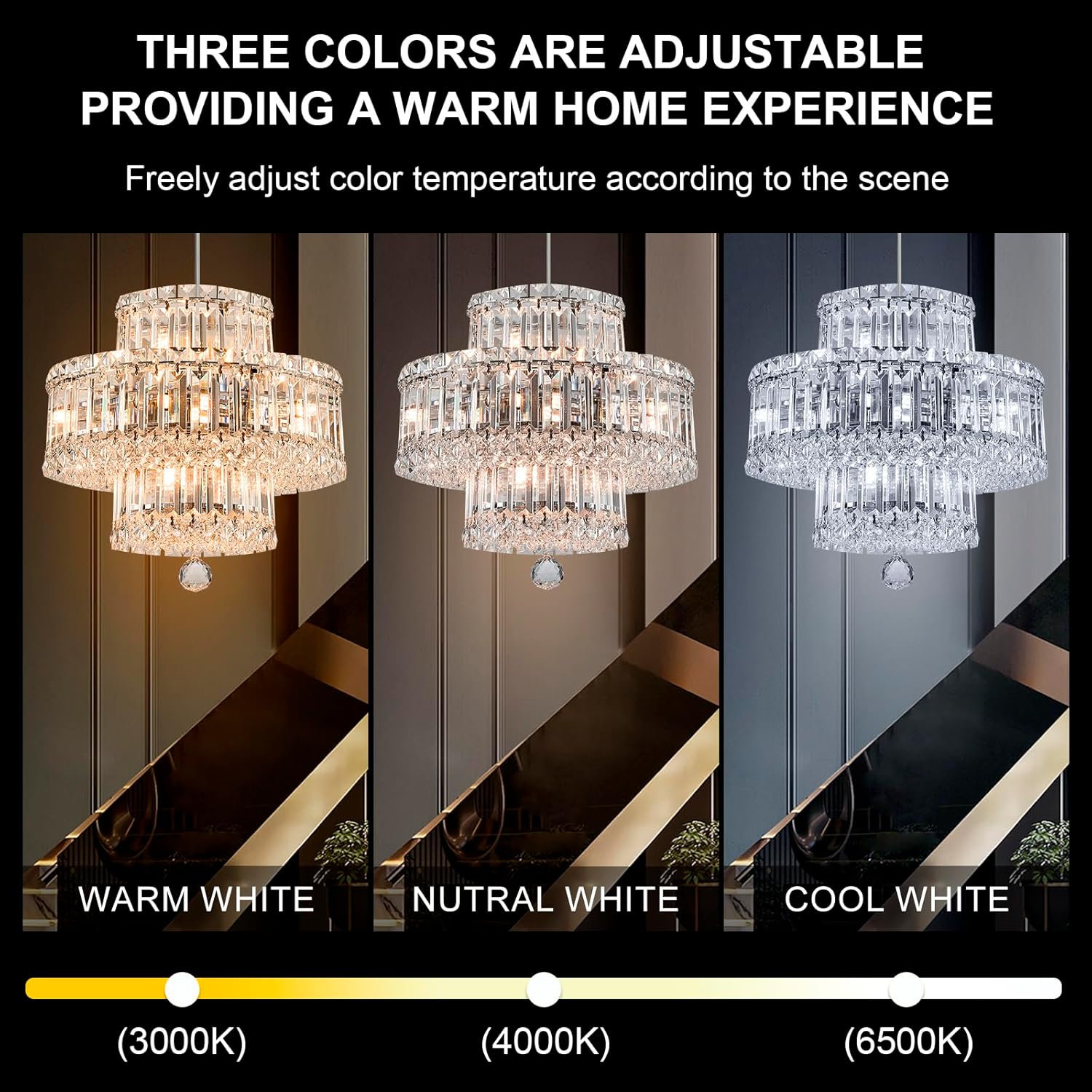 Candelabros de cristal, lámpara de cristal de 15 pulgadas para comedor, 8 luces de techo modernas cromadas, montaje empotrado, 3 neumáticos, lámpara