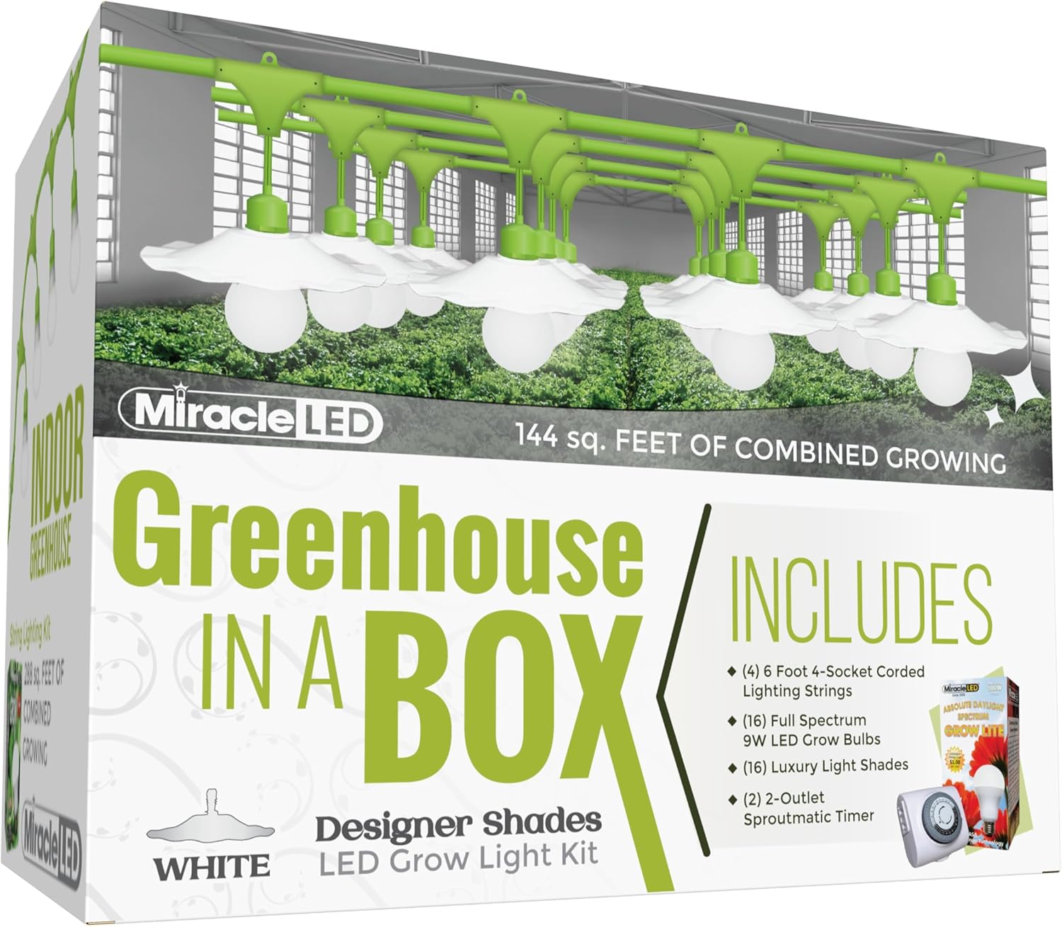 Miracle LED Kit de cultivo interior de invernadero en una caja con persianas blancas de diseño, incluye 4 bombillas de cultivo de espectro completo