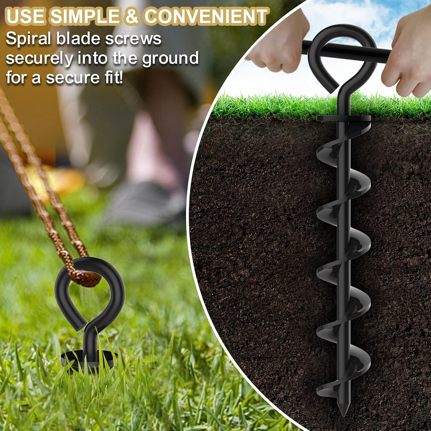 Eurmax USA Canopy Stakes Tent Stakes Dog Tie Out Stakes Corkscrew Shape Steel Trampoline Stakes with Iron Rod Installation Tool & Wind Ropes
