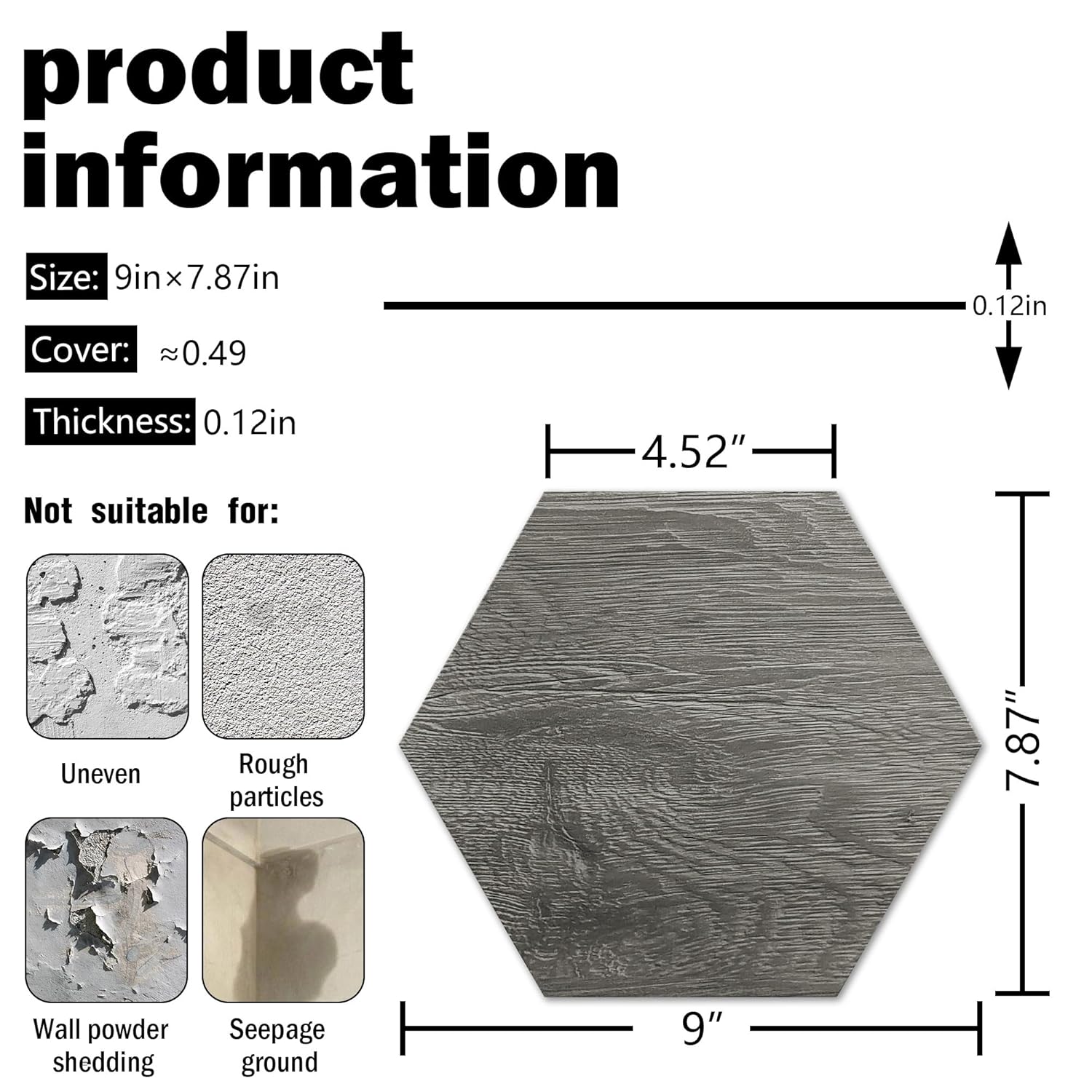KASARO Azulejo decorativo autoadhesivo de PVC hexagonal de 15 hojas, para baño, dormitorio, cocina, sala de estar, suelo de piedra de mármol de 0.12