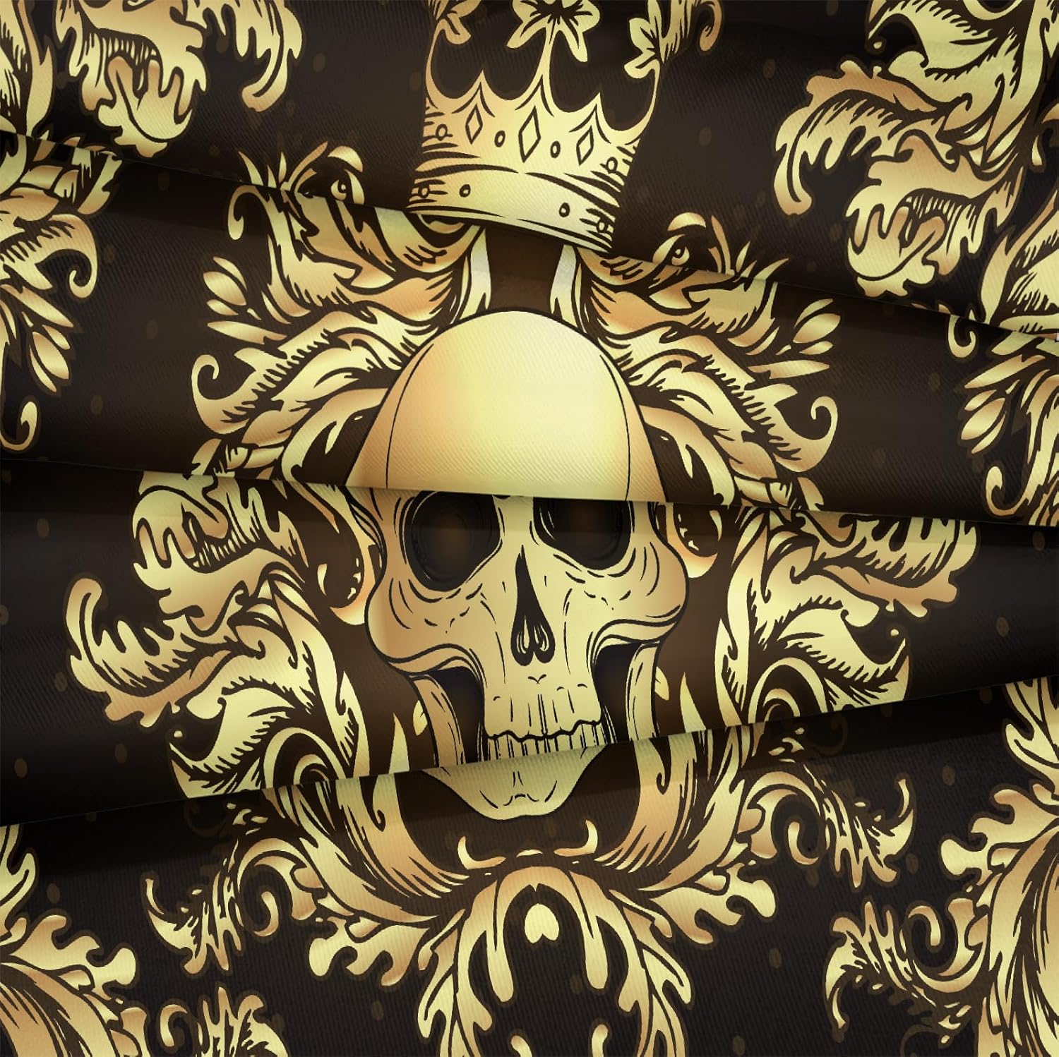 Merryword Juego de edredón de calavera negra y dorada, juego de edredón de estilo gótico oscuro, huesos de esqueleto espeluznante, patrón bohemio,