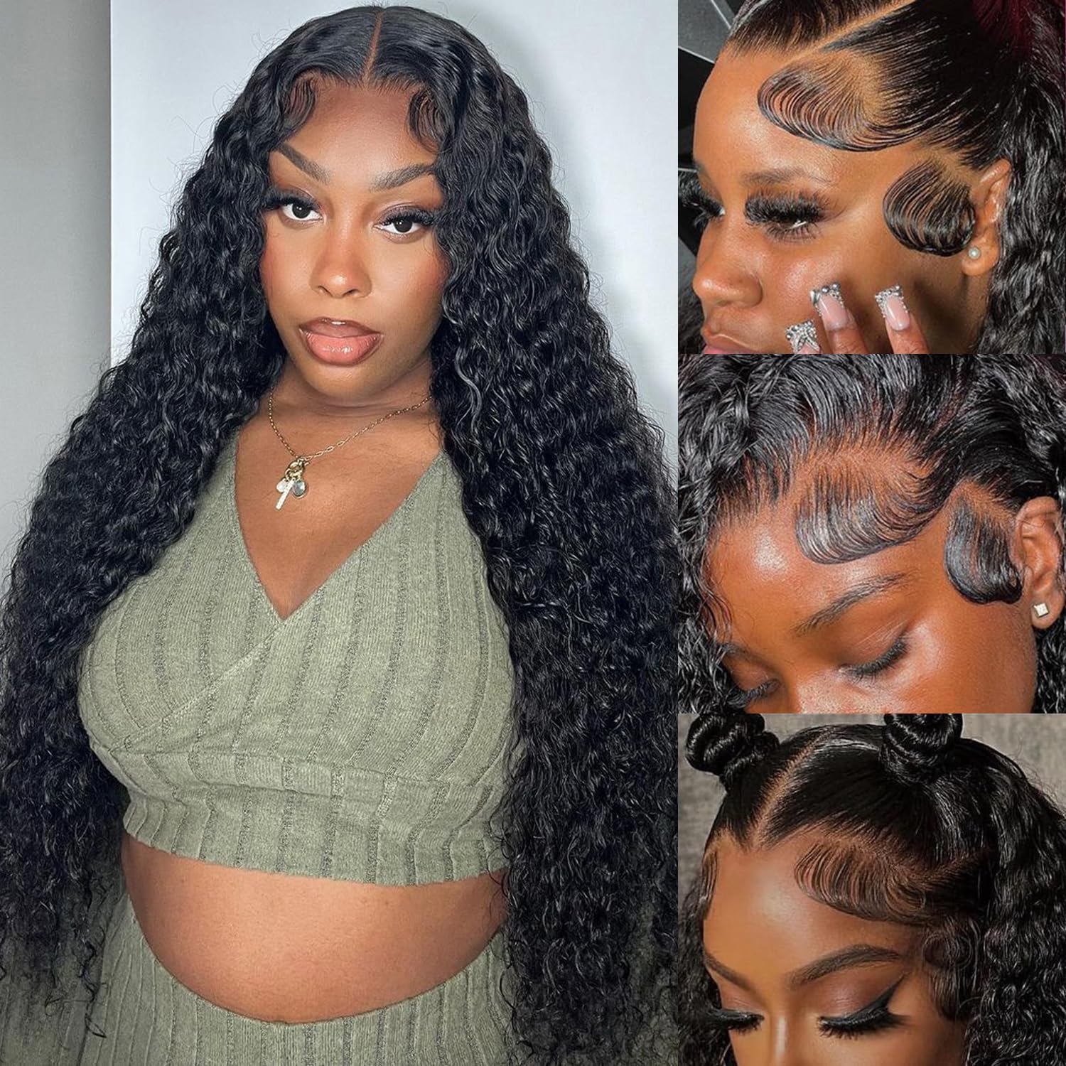 Pelucas de cabello humano ondulado profundo con encaje frontal transparente de 13 x 6 pulgadas, para mujeres negras, pelucas rizadas sin pegamento,
