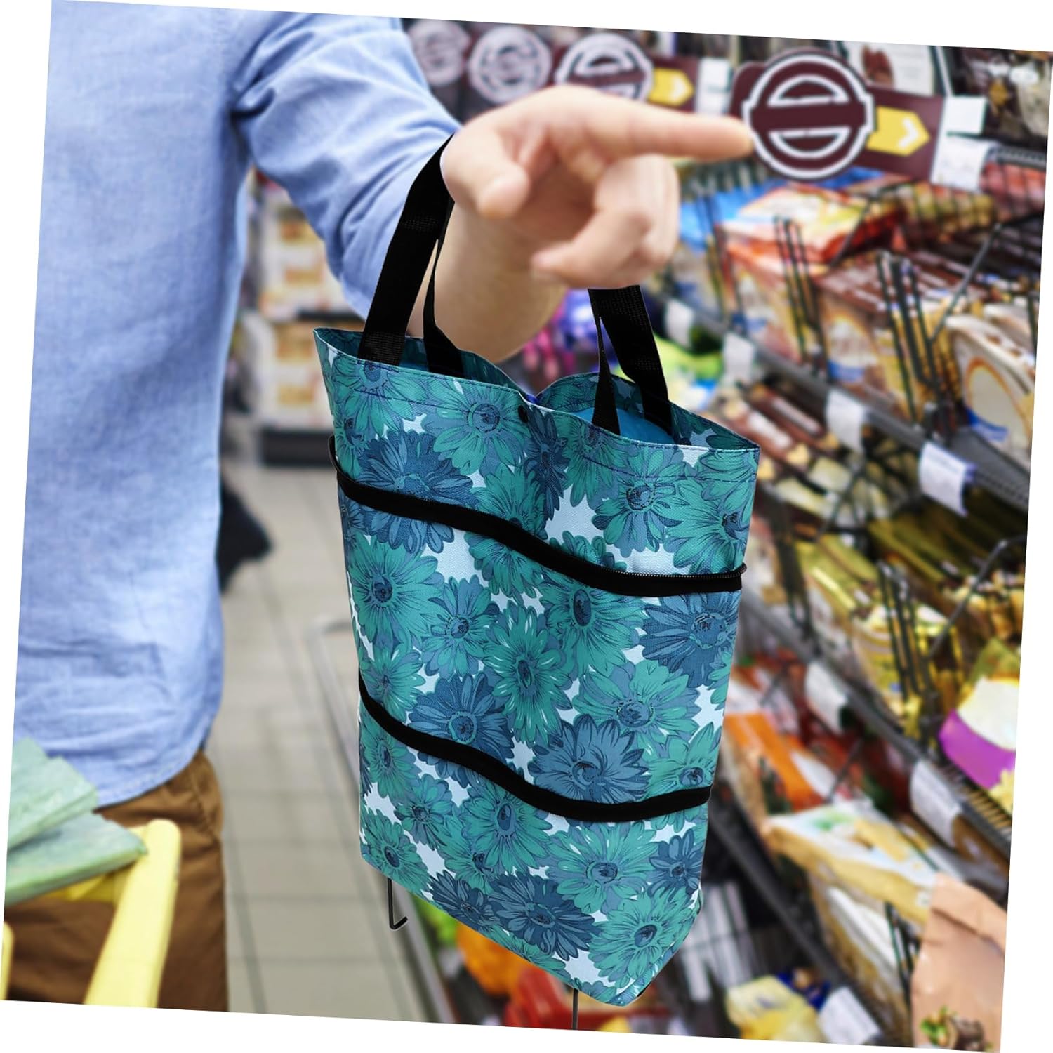 NUOBESTY Carrito de compras plegable Bolsa de mano plegable Bolsa de compras Bolsa de mano de tela Oxford portátil Bolsa de mano Carrito de compras