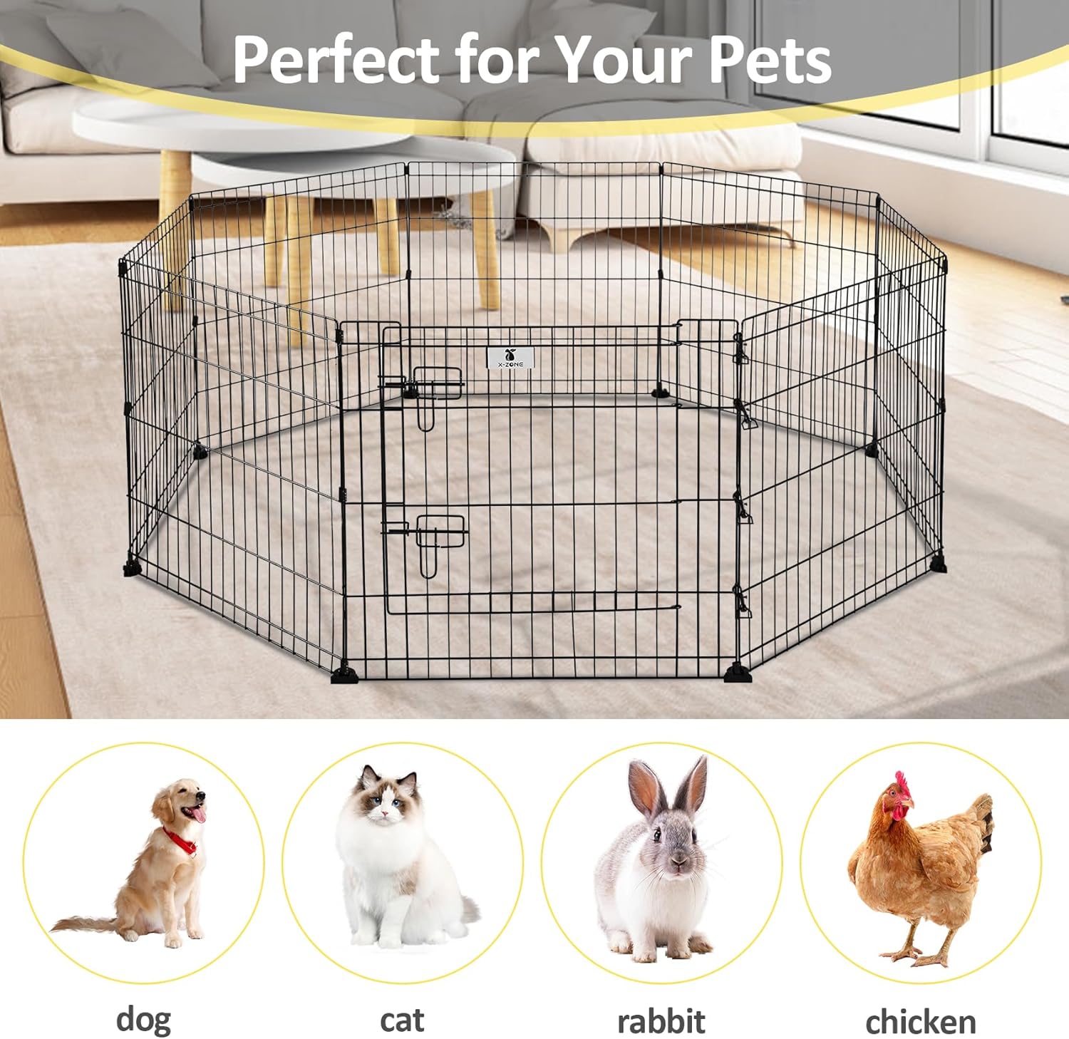 X-ZONE PET Corralito plegable para perros de 24 pulgadas de alto para interiores y exteriores, 8 paneles de metal negro, bolígrafos de juego para