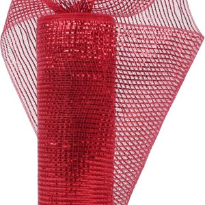 HUIHUANG Cinta de malla decorativa de malla roja decorativa de 10 pulgadas, malla roja metálica decorativa para decoración del árbol de Navidad, HUIHUANG Cinta de malla decorativa de malla roja decorativa de 10 pulgadas, malla roja metálica decorativa para decoración del árbol de Navidad,