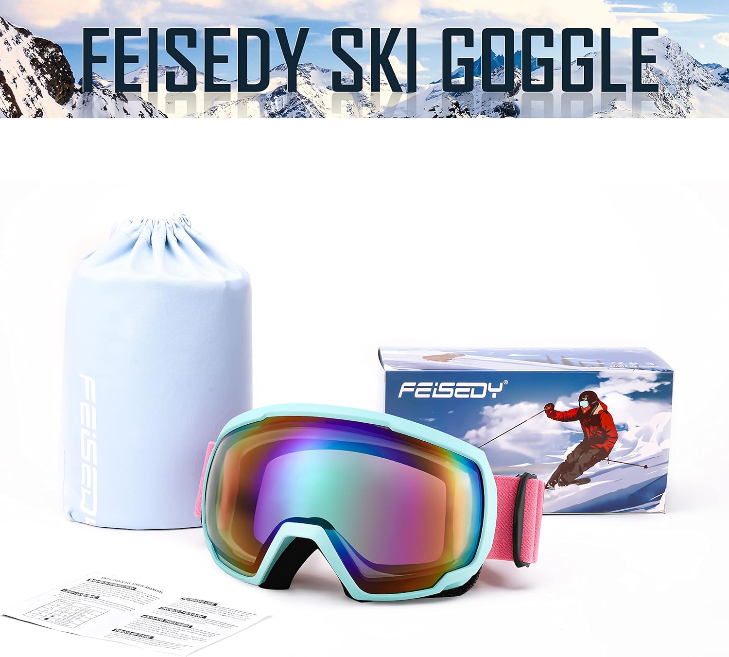 FEISEDY Gafas OTG  Gafas de motocicletaesquímoto de nieve para hombres, mujeres y jóvenes  100% protección UV B2960