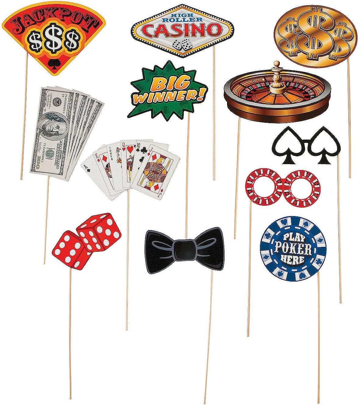 Accesorios para palos de fotos de casino para fiestas, accesorios de ropa para cabina de fotos – 12 piezas