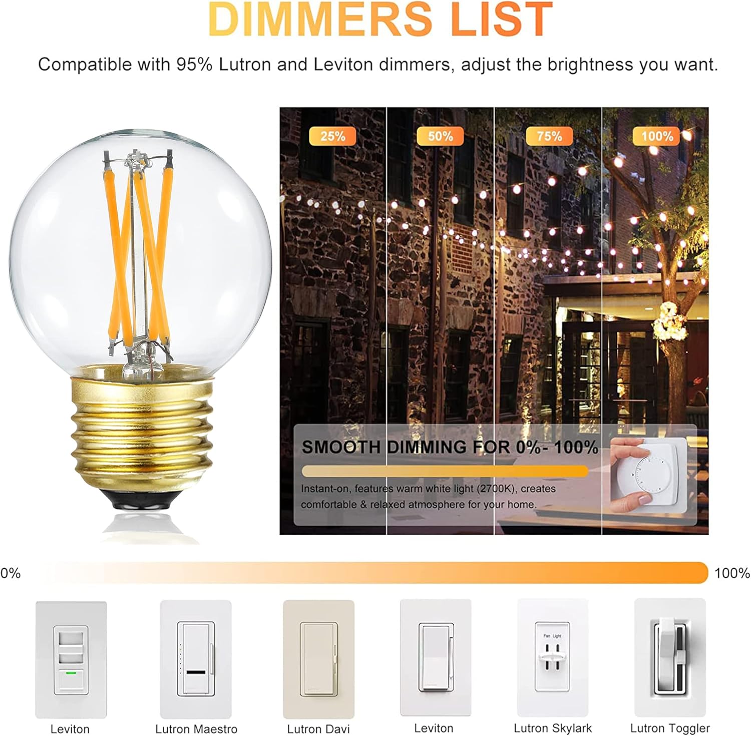 Leools Bombillas LED regulables G16.5, bombillas LED E26 Edison, 4 W igual a 40 W, 400 lúmenes, blanco suave 3000 K, bombilla de globo para