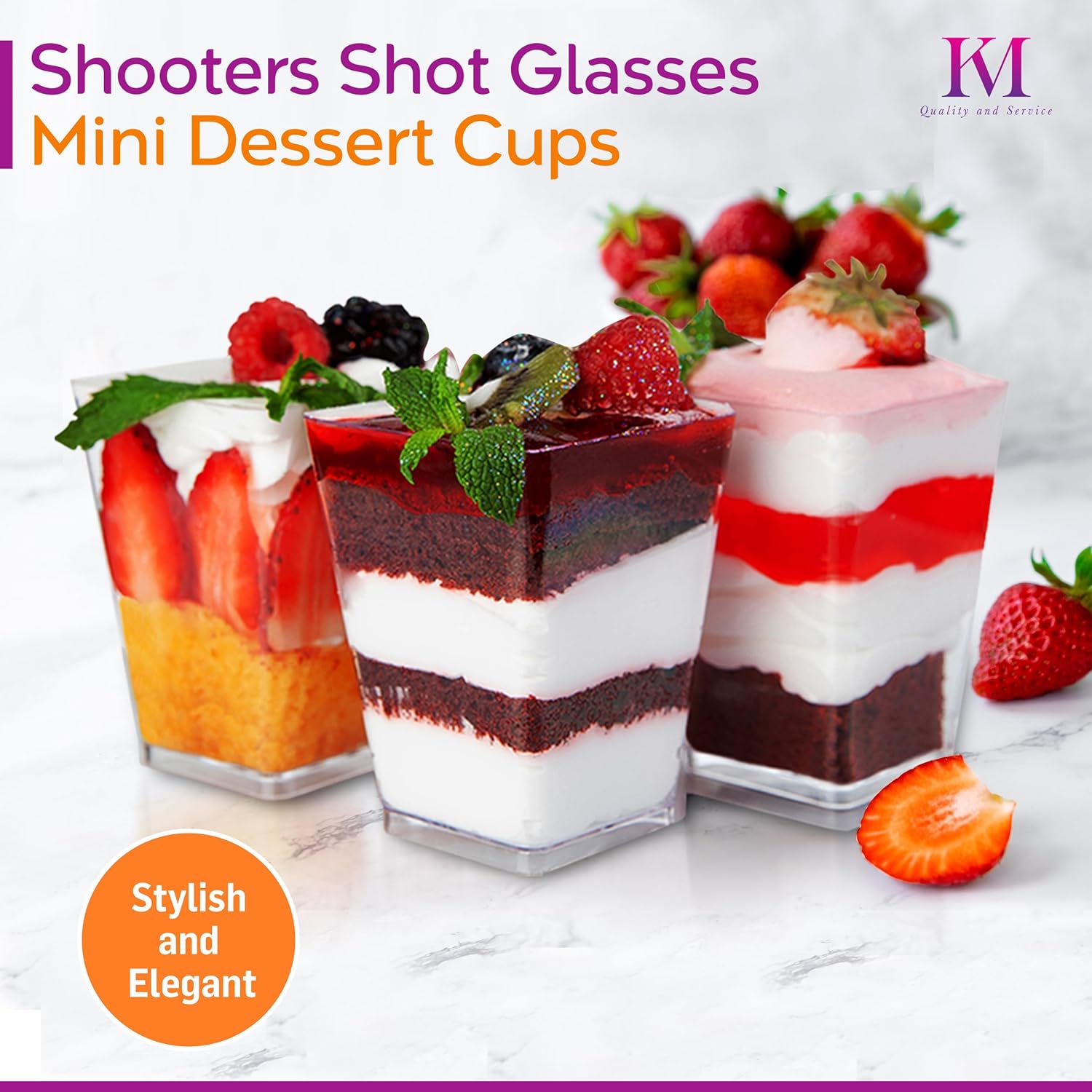 Km Vasos de postre con tapas y cucharas de 5 onzas, paquete de 100 vasos transparentes, vasos de plástico para parfait, cuencos de aperitivo de