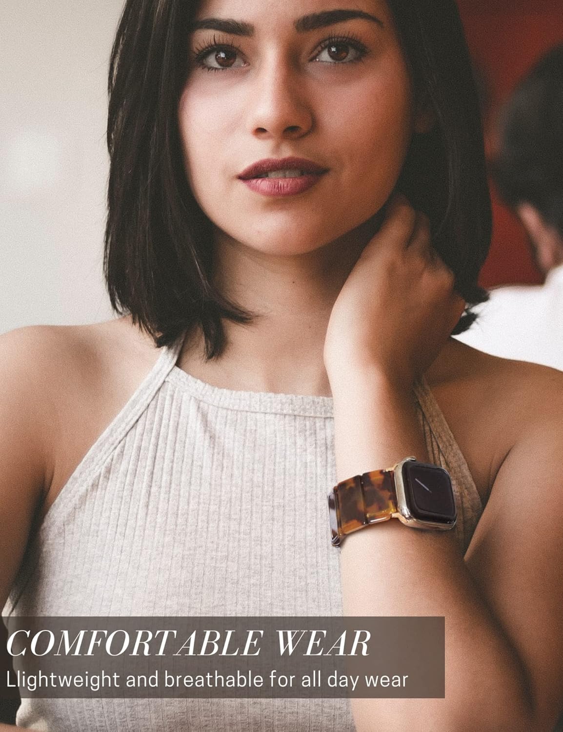 Heesch Correa de reloj de resina elástica mejorada compatible con Apple Watch para mujeres, hombres, correa de reloj de moda con concha de tortuga,