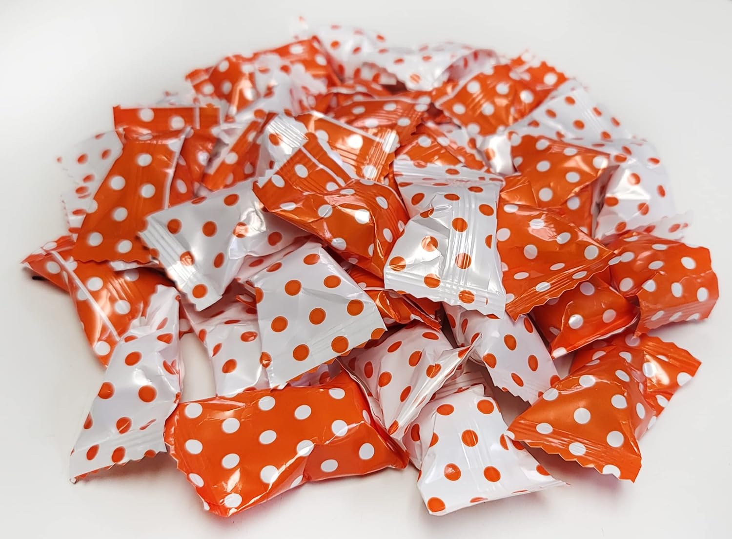 PEPPERMINT – 100 unidades envueltas en envoltorio de caramelo de lunares naranjas, caramelo de menta