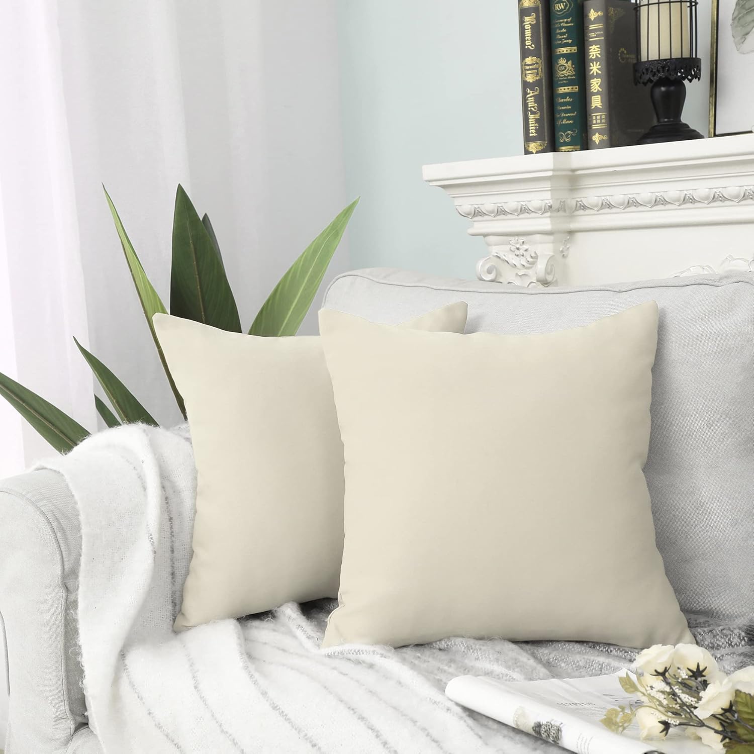 MUMFAS Paquete de 2 fundas de cojín sólidas, suaves, de lujo, con cremallera, funda de cojín cuadrada oculta para sofá, cama, silla, dormitorio,