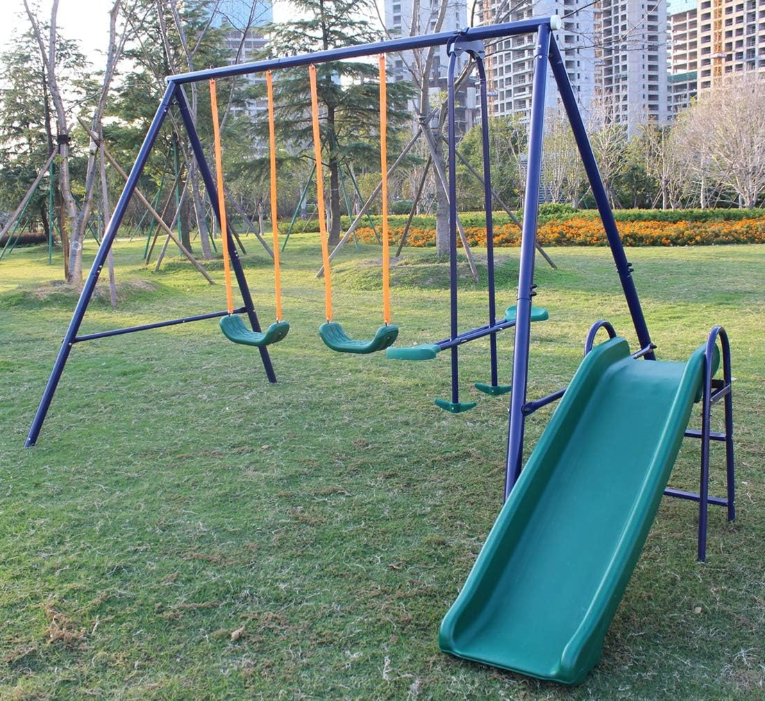 Juego de columpios multifunción 4 en 1 para niños, metal para patio trasero, marco extragrande resistente al aire libre con 2 columpios en forma de