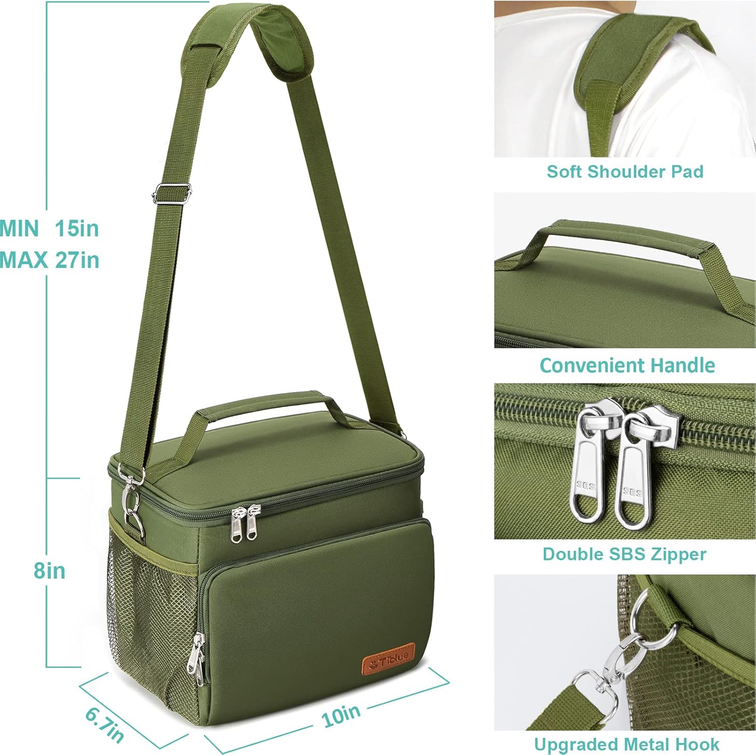 Tiblue Lonchera aislada para mujereshombres  Lonchera reutilizable para oficina, trabajo, escuela, picnic, playa, bolsa refrigerante congelable a