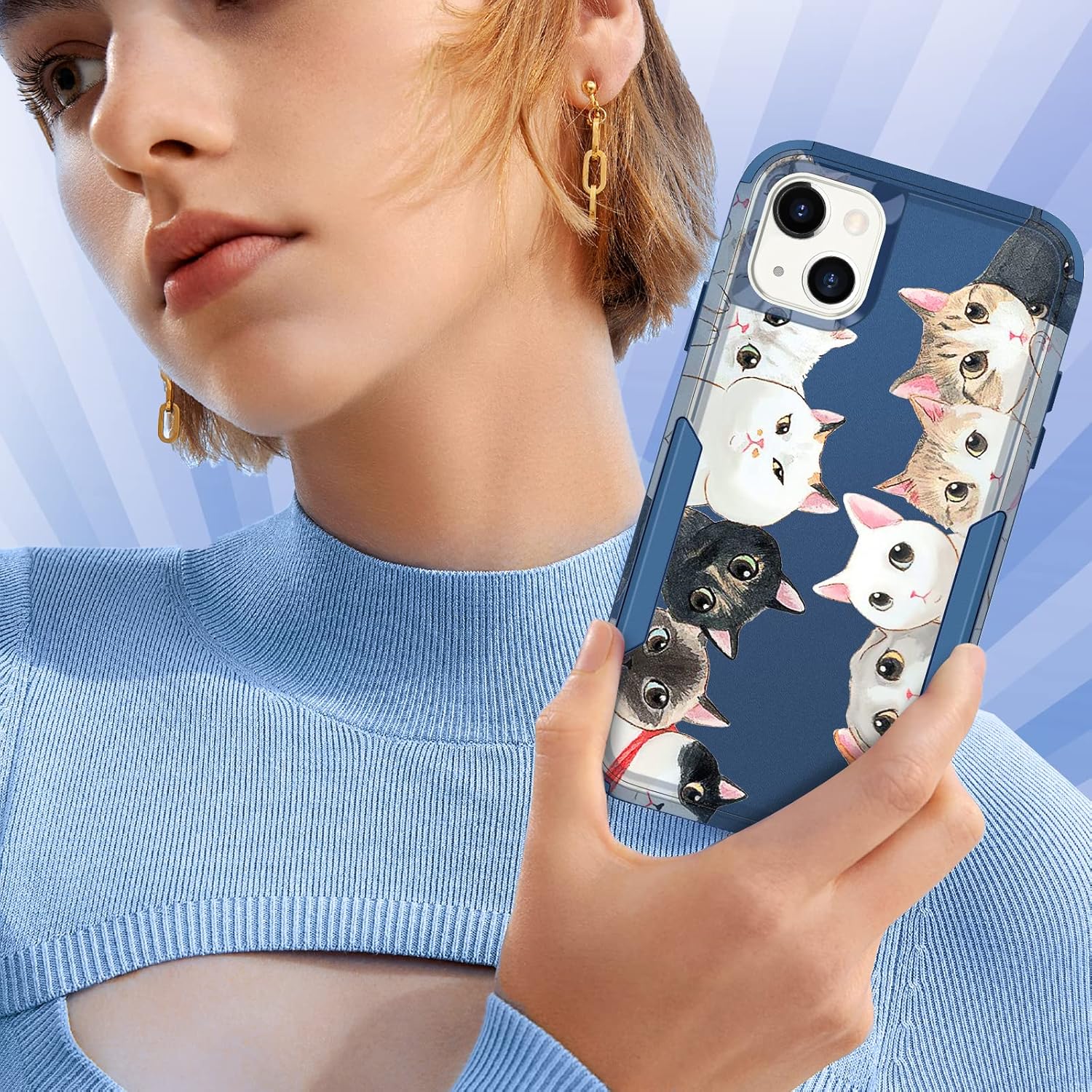Funda para Apple iPhone 13 para mujer, linda funda de teléfono para niñas, diseño único femenino estético para adolescentes, kawaii, gato,