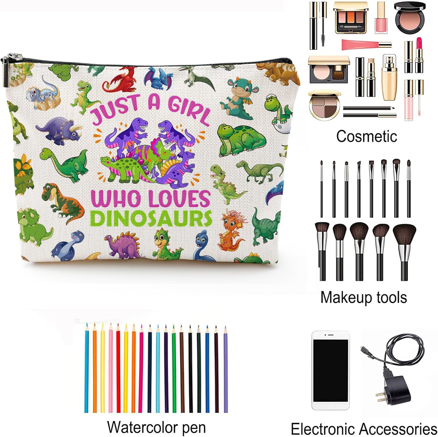 Bolsa de maquillaje mixta, Con color, Dinosaurio