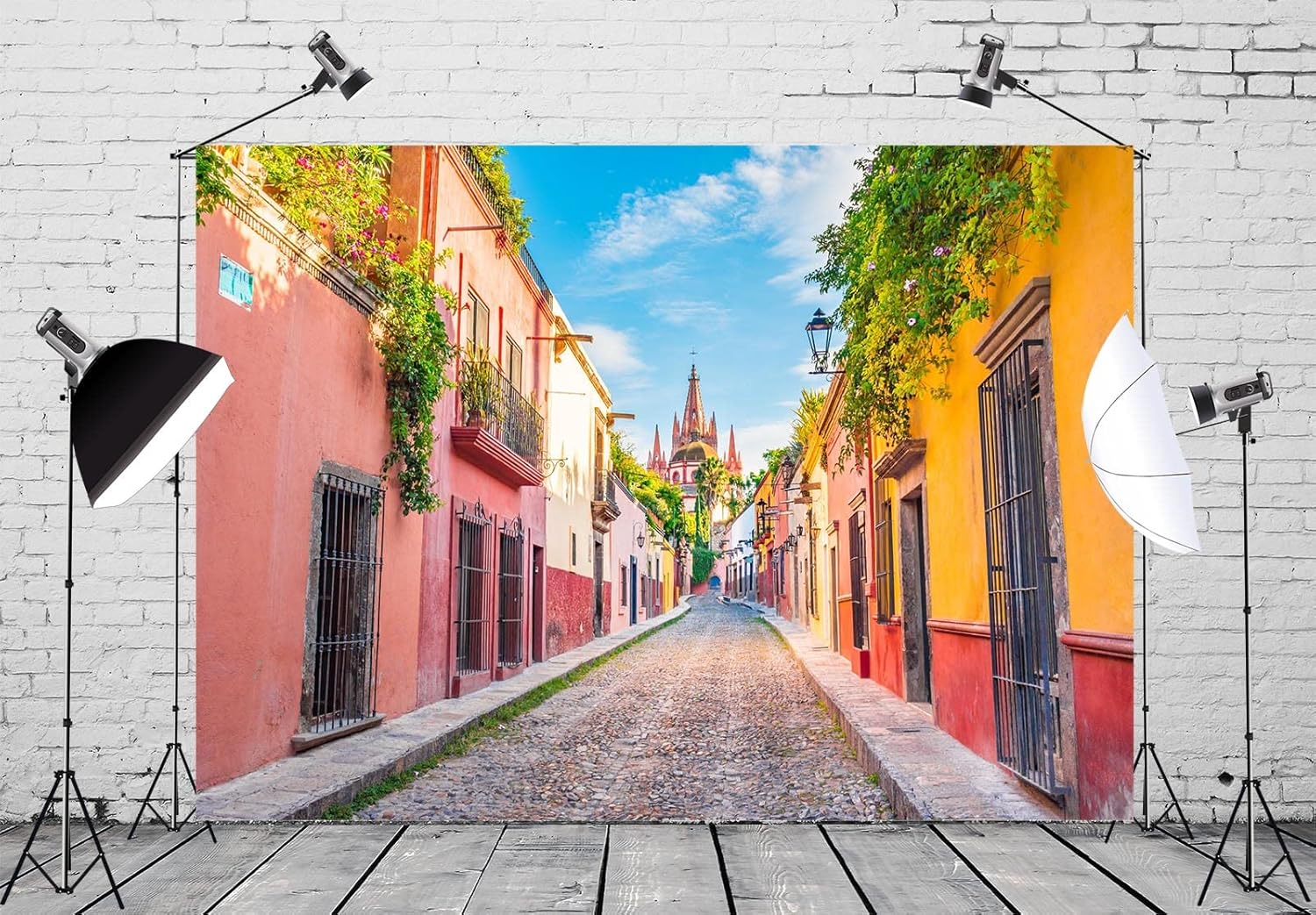 BELECO Telón de fondo de tela medieval de 8 x 6 pies, colorido hogar de San Miguel de Allende, México, aldea de México, fondo para cumpleaños, boda,