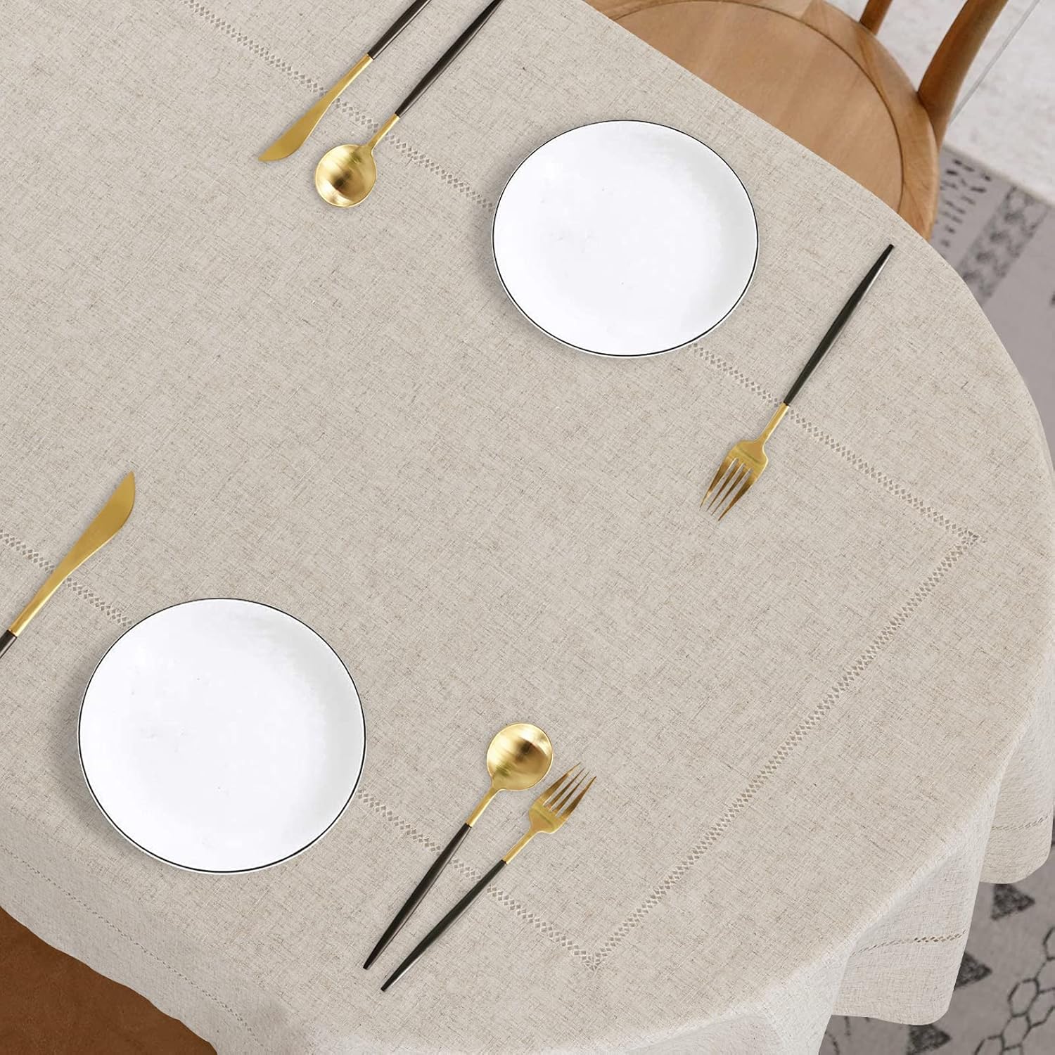 HOMBYS Mantel ovalado con hueco para mesa ovalada, fundas de mesa de granja de 60 x 84 pulgadas para cocina, comedor, fiesta, decoración de mesa