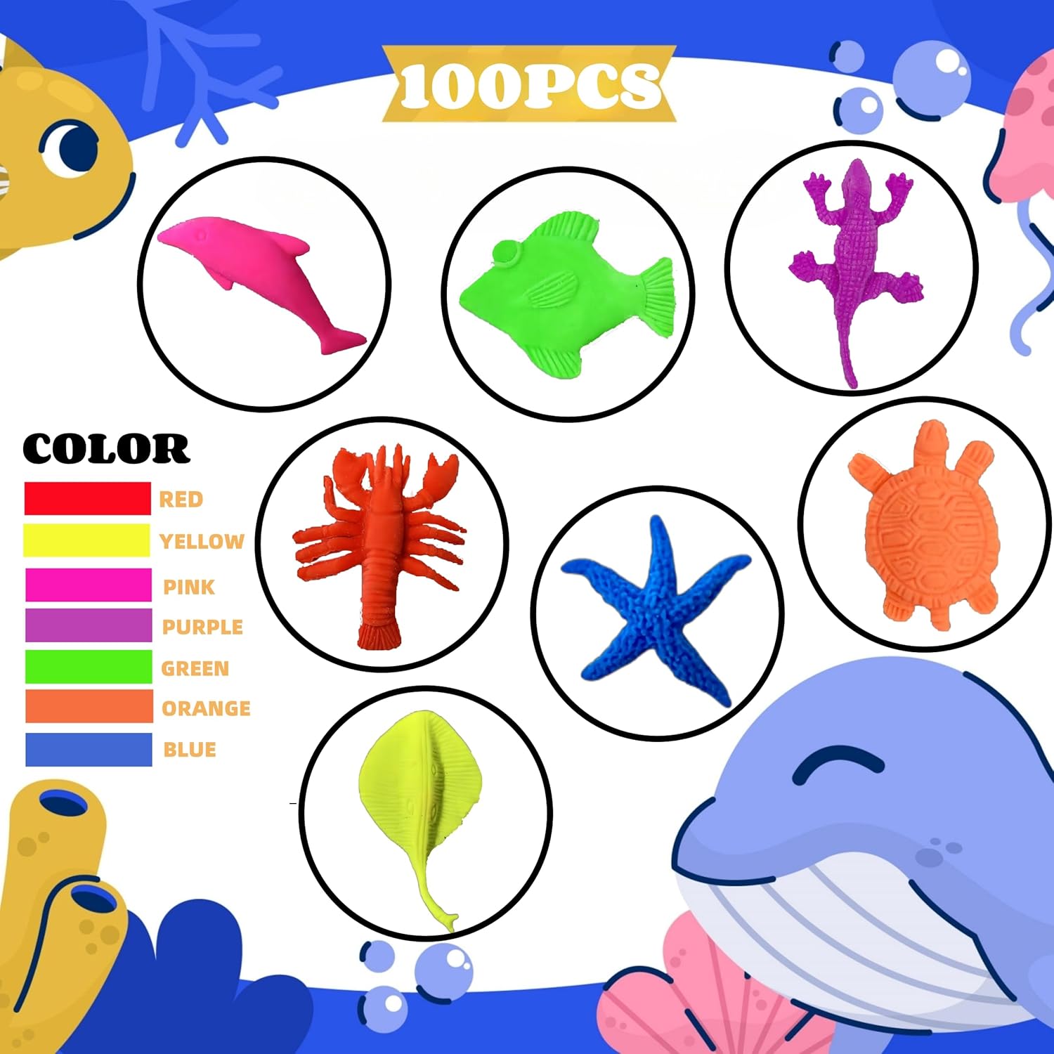 LilyBeauty Criaturas marinas que crecen en el agua, paquete de 50 animales marinos, recuerdos envueltos individualmente, juguete de animales