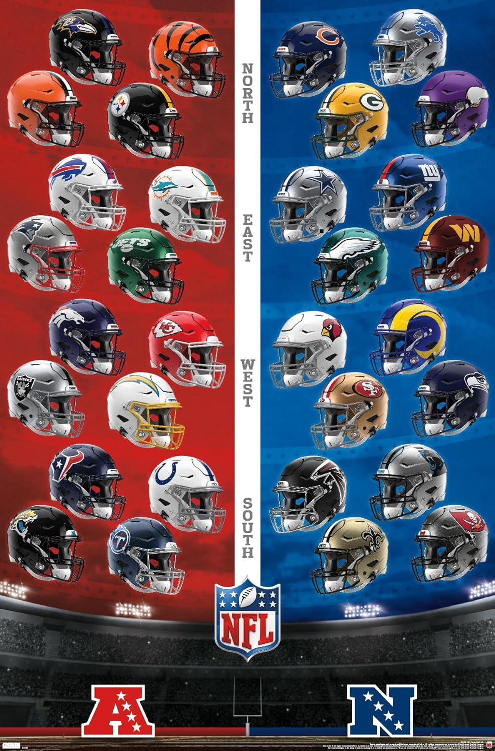 Trends International NFL League – Póster de pared de Cascos 22, 14.725 x 22.375 pulgadas, versión premium sin marco