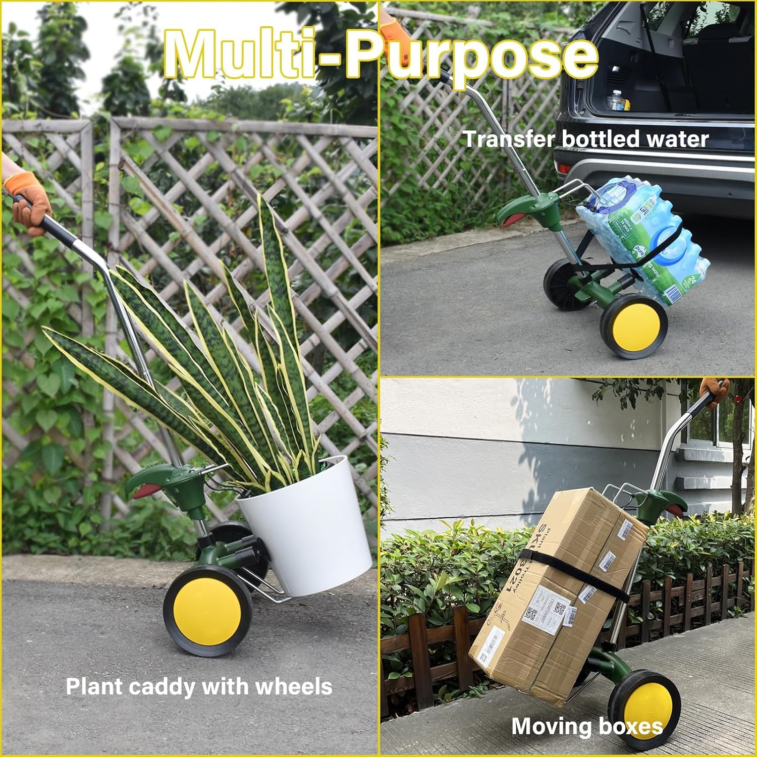 EZwoks Carrito de plantas con ruedas resistente, rodillos de brazo de agarre ajustables para plantas al aire libre, se adapta a macetas de 8 a 30
