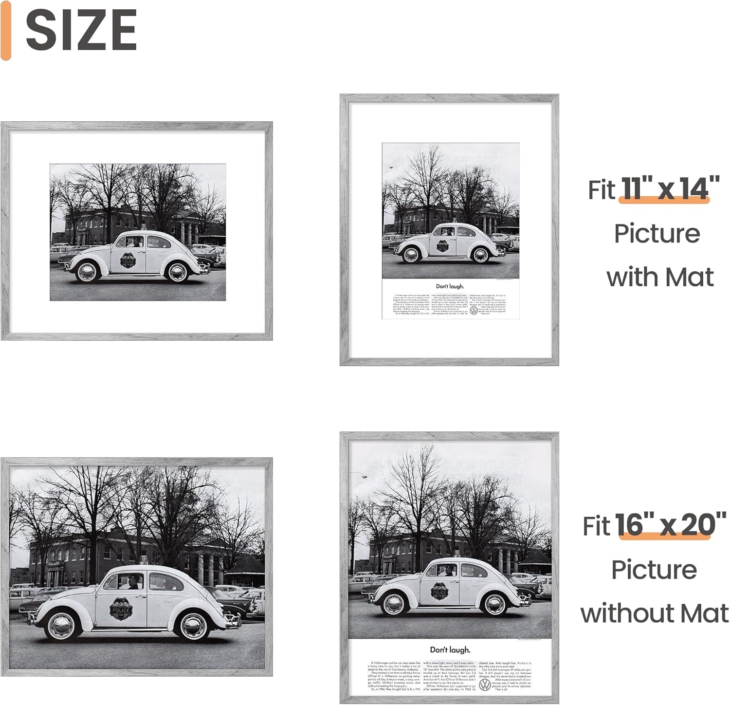 upsimples – Portarretratos para galería de fotografías en la pared, marcos para póster de 11 x 14 pulgadas con paspartú o 16 x 20 pulgadas sin