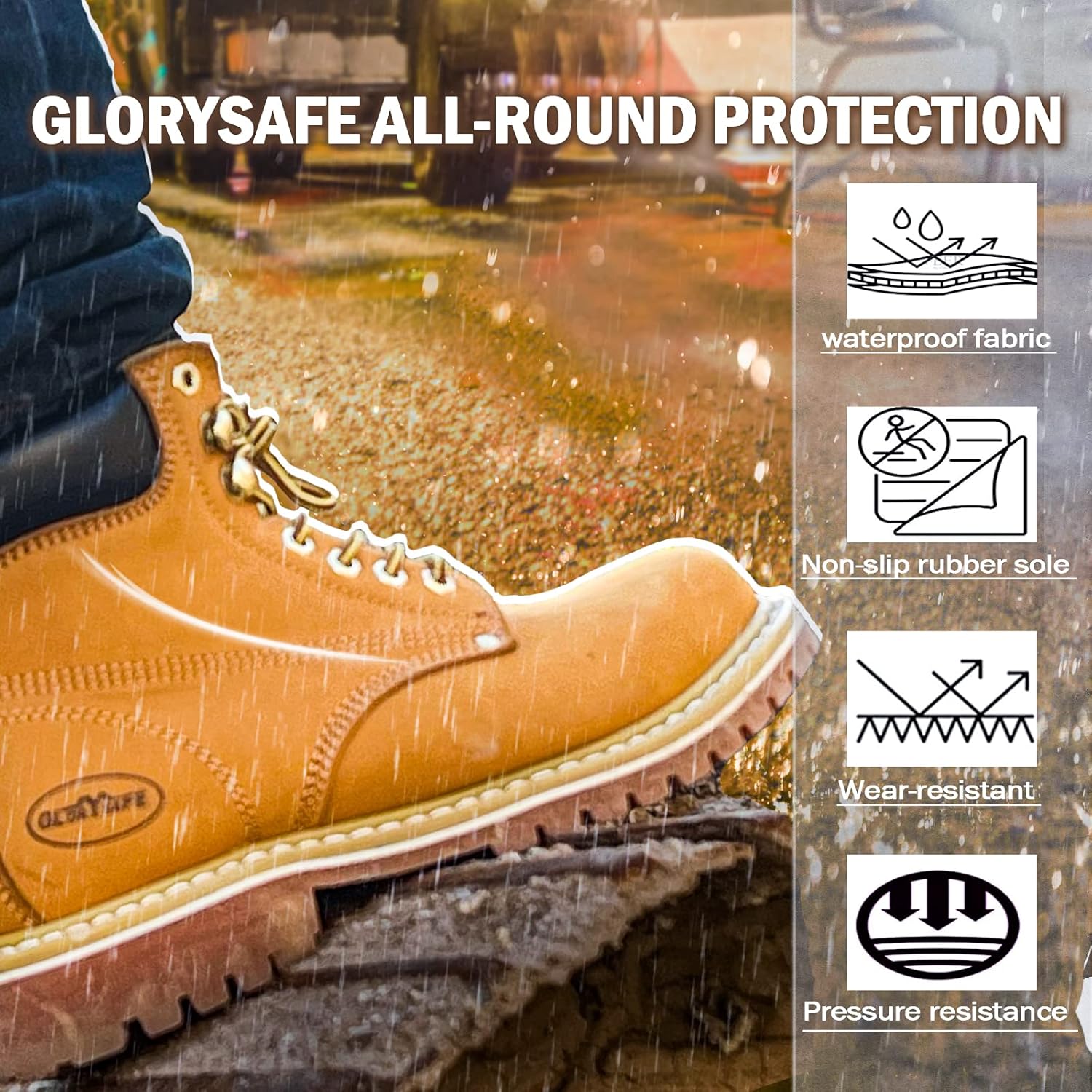 glorysafe Botas de trabajo para hombre con puntera suave, impermeables y antideslizantes, botas de seguridad de 6 pulgadas para construcción, botas