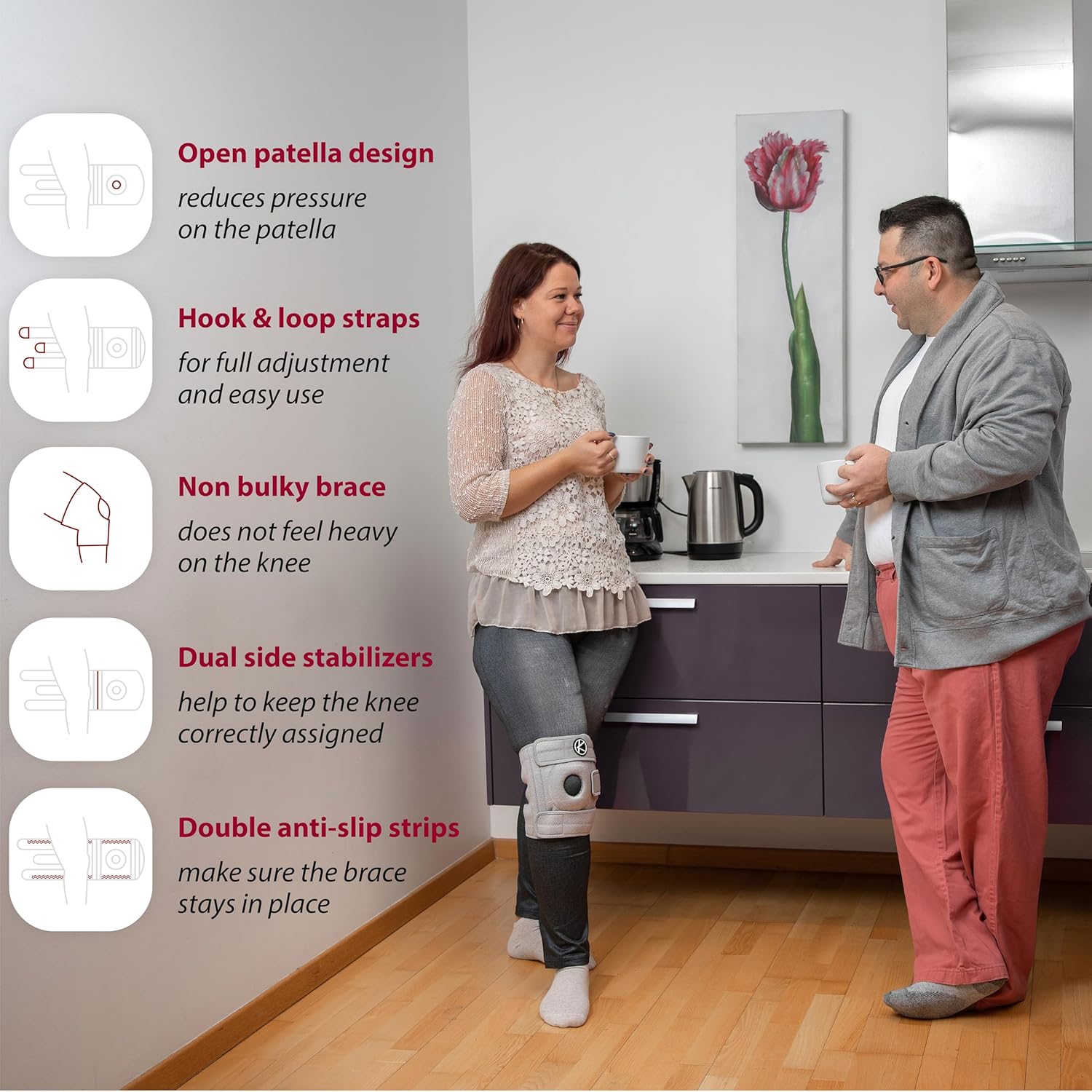 KARM Rodillera de talla grande para el dolor de rodilla para mujeres y hombres – Rodillera ajustable con estabilizadores laterales. Rodillera para