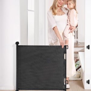 Puerta retráctil para bebé, puerta de malla para bebés y mascotas de 33 pulgadas de alto, se extiende hasta 55 pulgadas de ancho, puertas de Puerta retráctil para bebé, puerta de malla para bebés y mascotas de 33 pulgadas de alto, se extiende hasta 55 pulgadas de ancho, puertas de